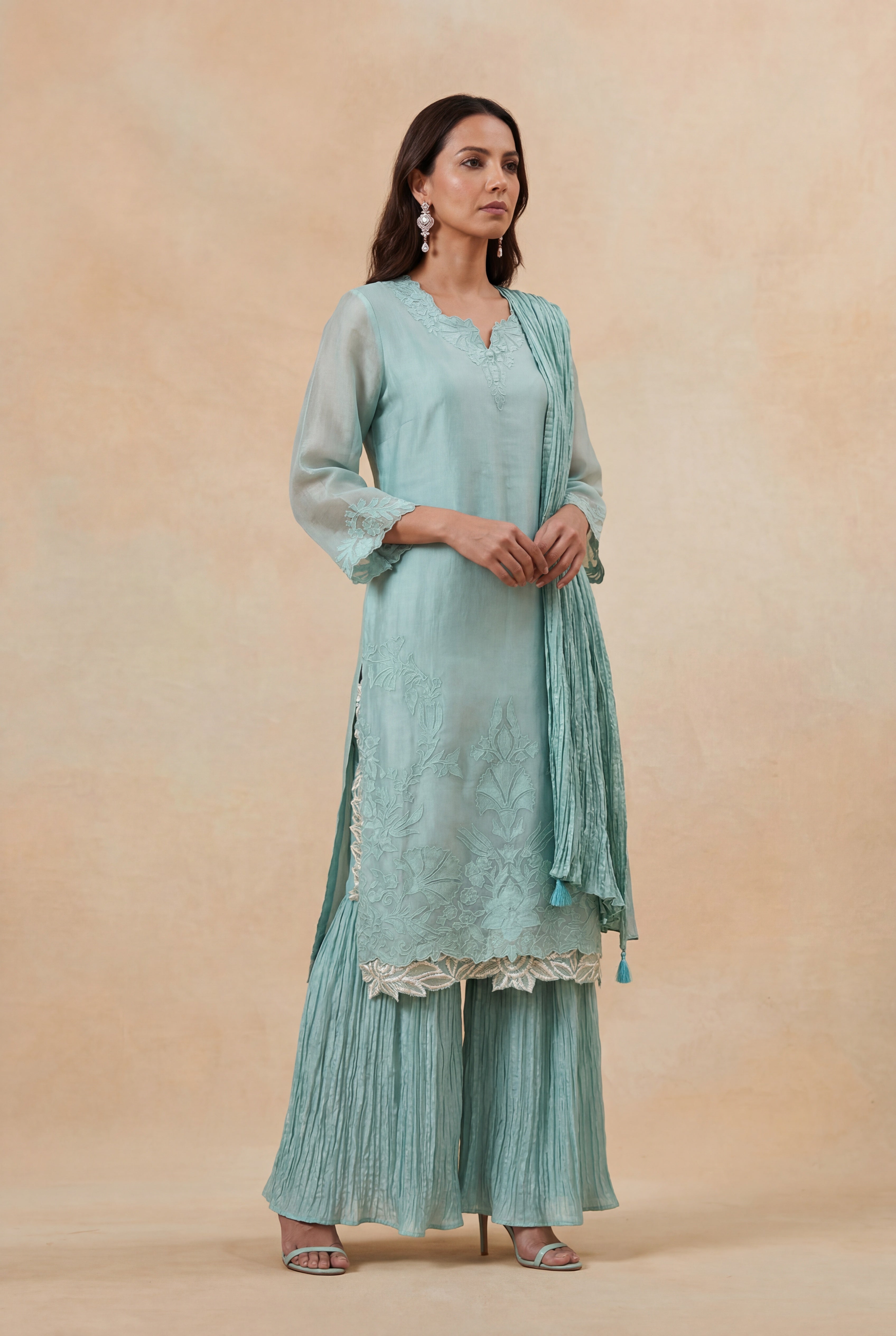 Powder Blue Organza Palazzo Salwar Set