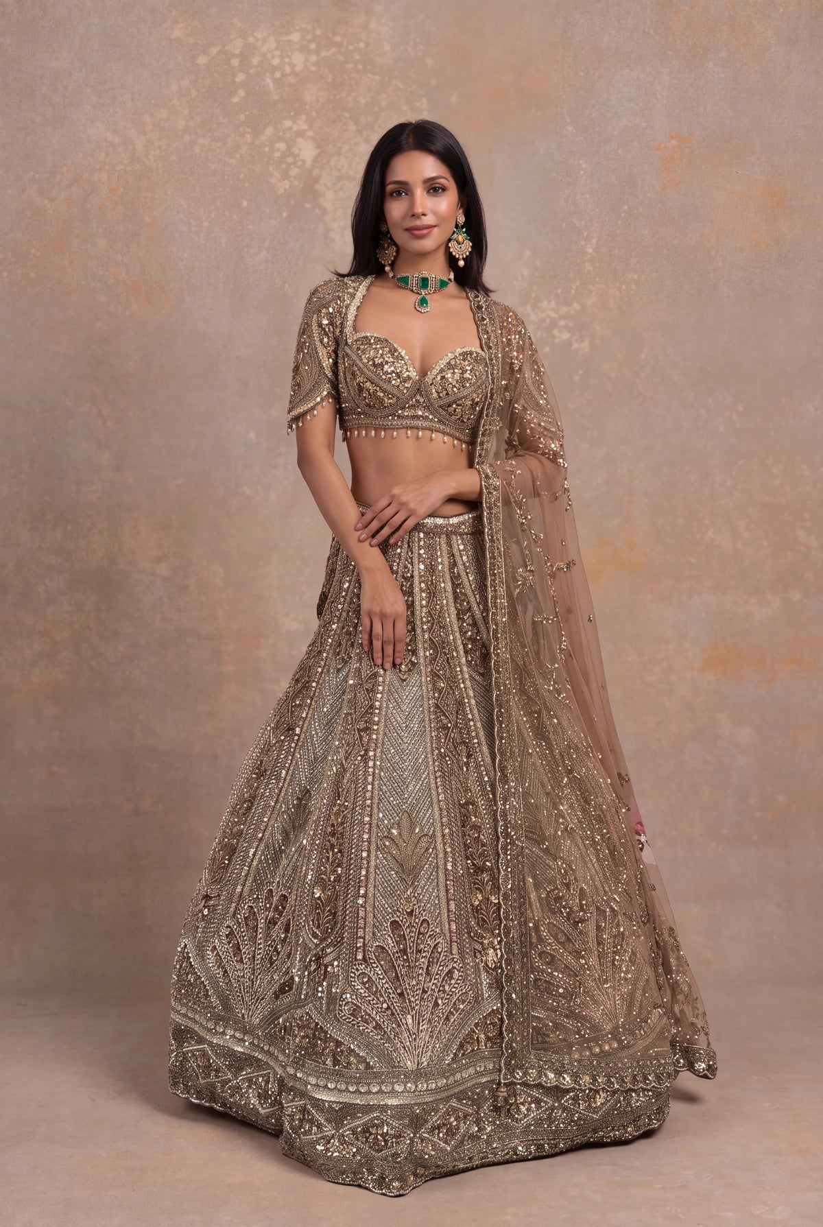 Honey Net Embellished Lehenga - Mokshaa