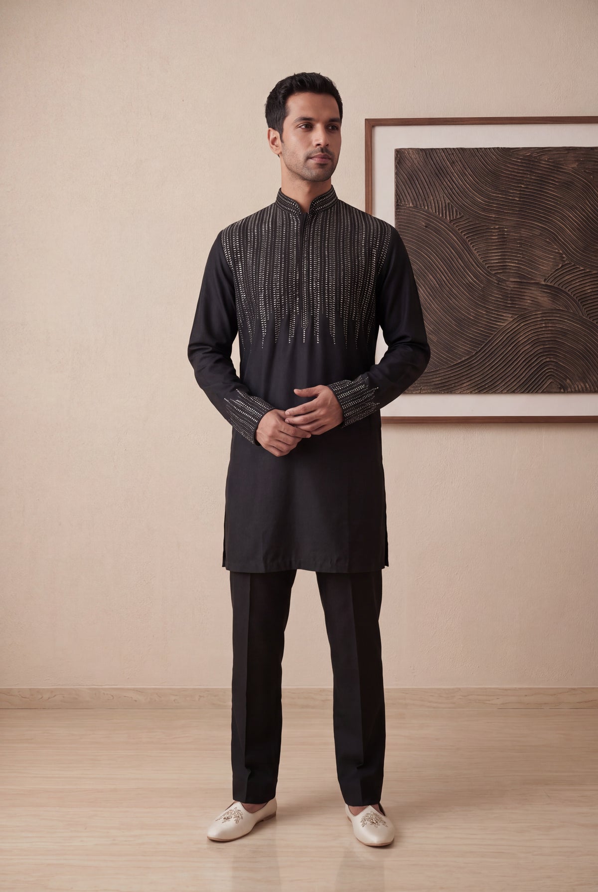Black Nysa Silk Kurta Pant Set - Mokshaa