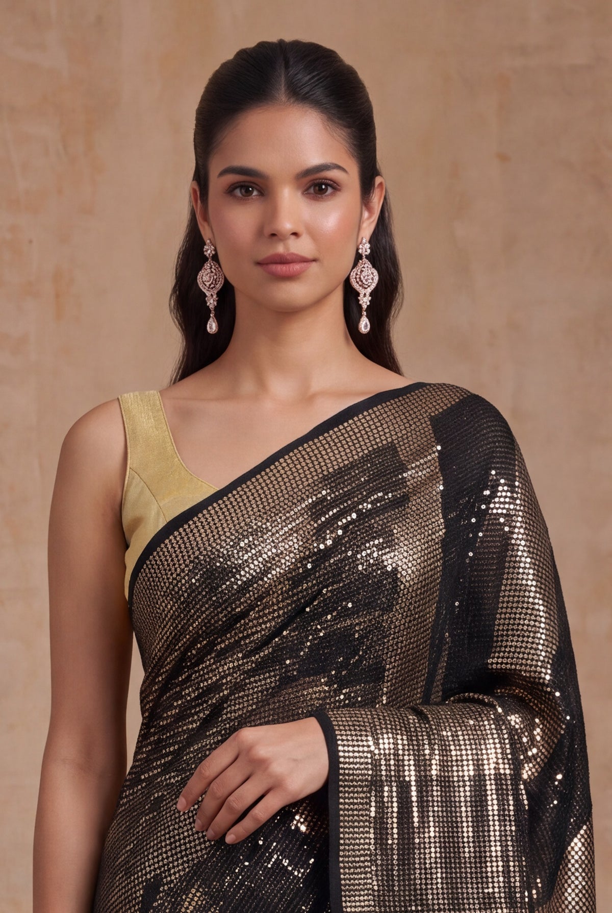 Black Georgette Antique Sequin Saree - Mokshaa