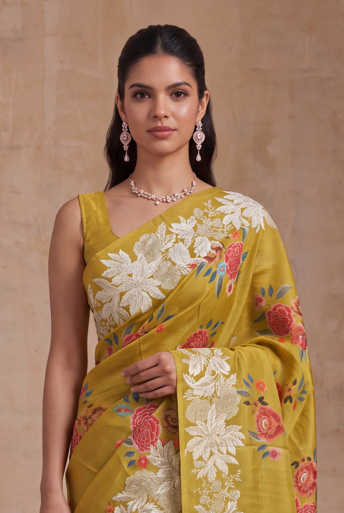 Mustard Yellow Tussar Silk Saree - Mokshaa