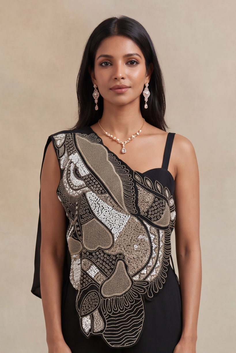 Black One-Shoulder Jumpsuit - Mokshaa