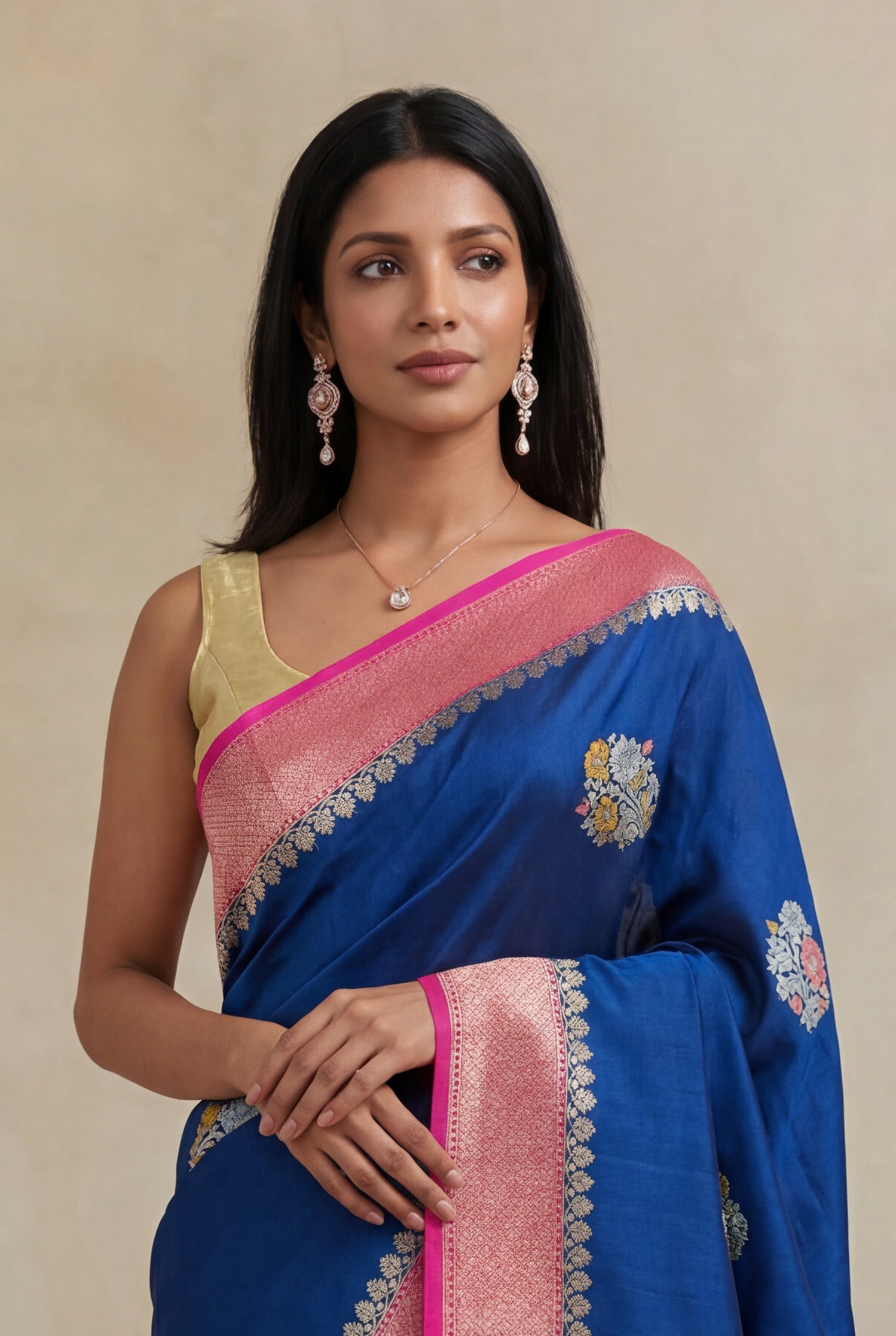 Royal Blue Tussar Georgette Saree