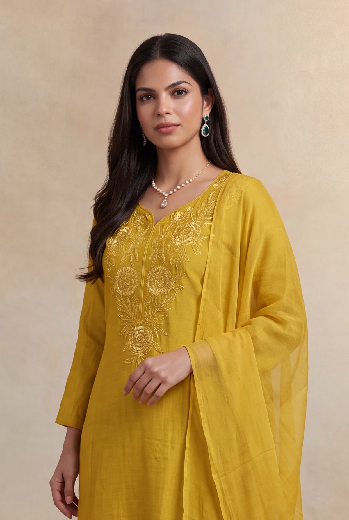 Mustard Mul Cotton Straight-Cut Salwar Set - Mokshaa