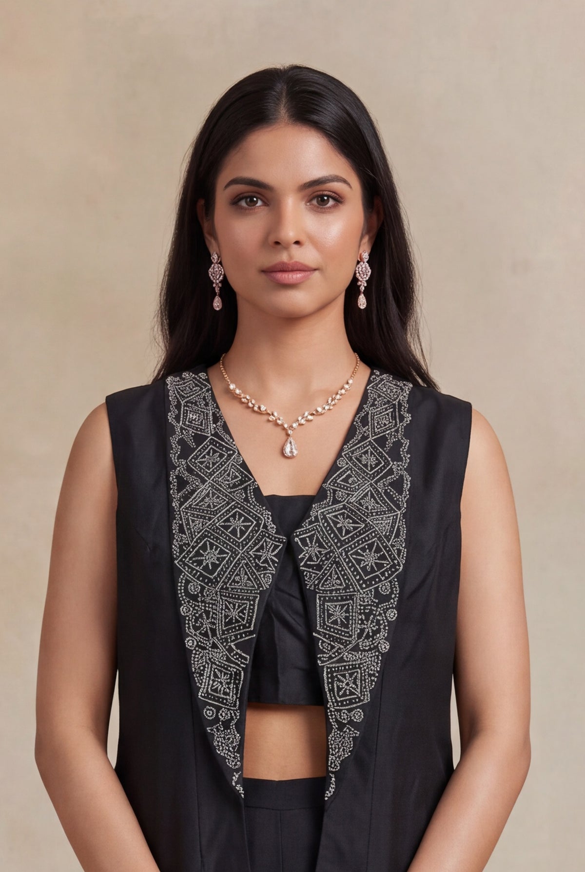 Black Silk Indo-Western Palazzo Set - Mokshaa