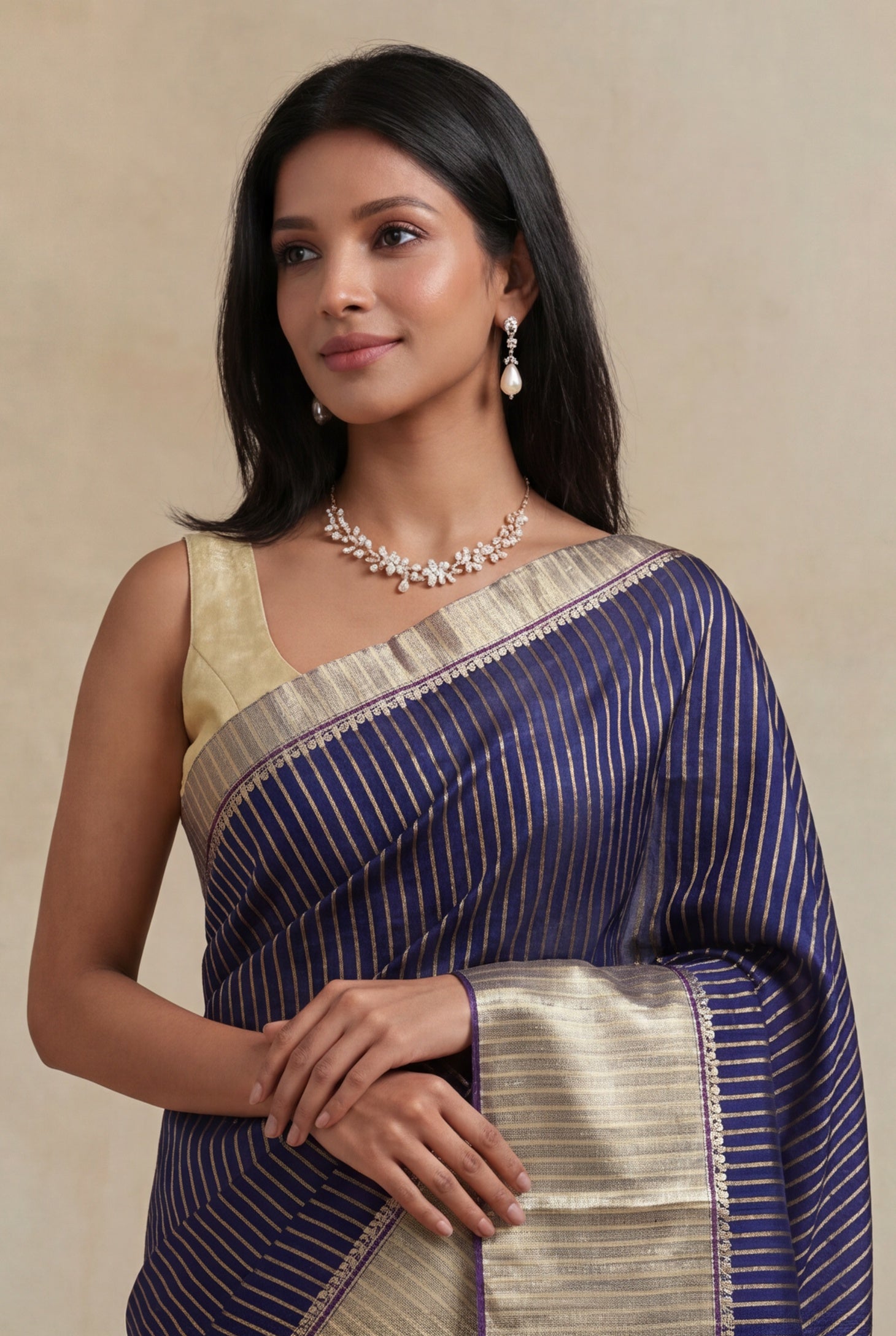 Navy Blue Banarasi Chanderi Silk Saree