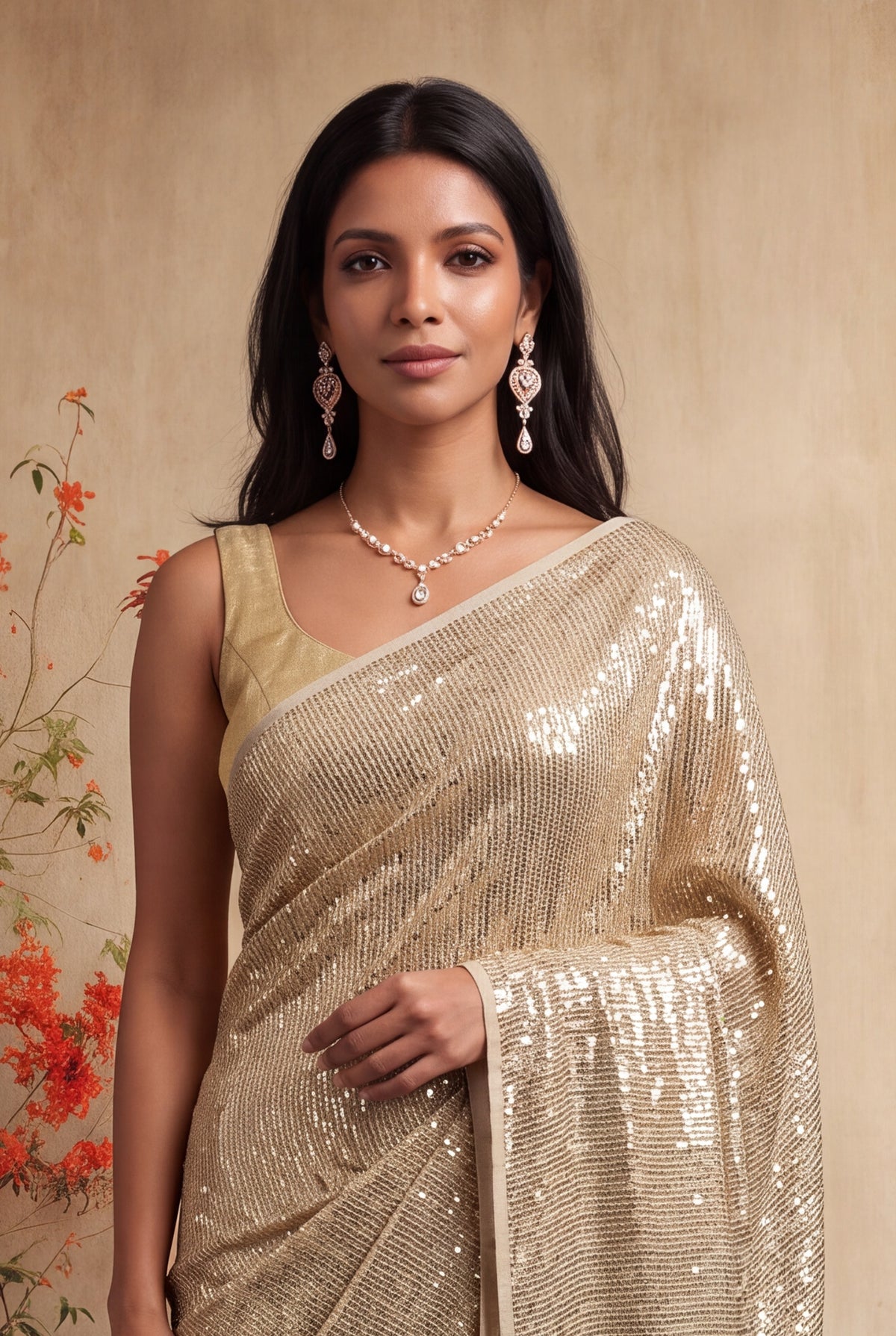 Beige Georgette Saree - Mokshaa