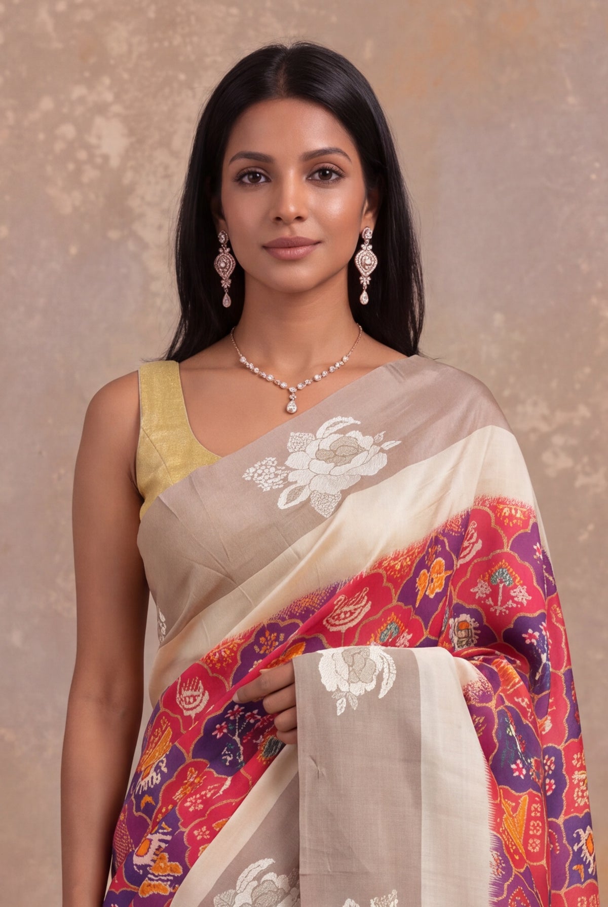 Multicolour Tussar Silk Saree with Ikkat Print - Mokshaa