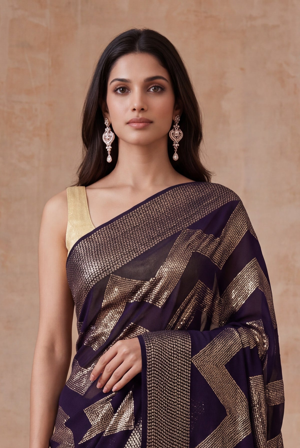 Dark Brown Georgette Saree - Mokshaa