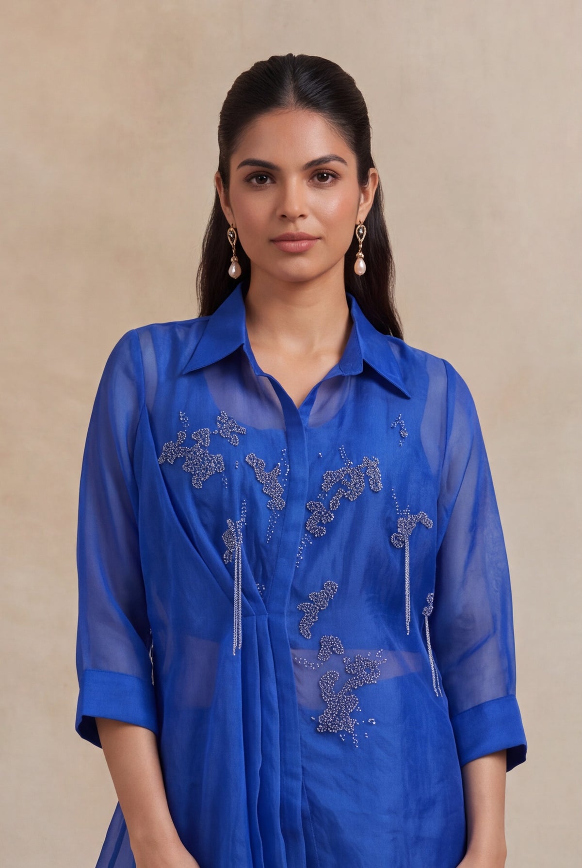 Royal Blue Organza Co-ord Set - Mokshaa