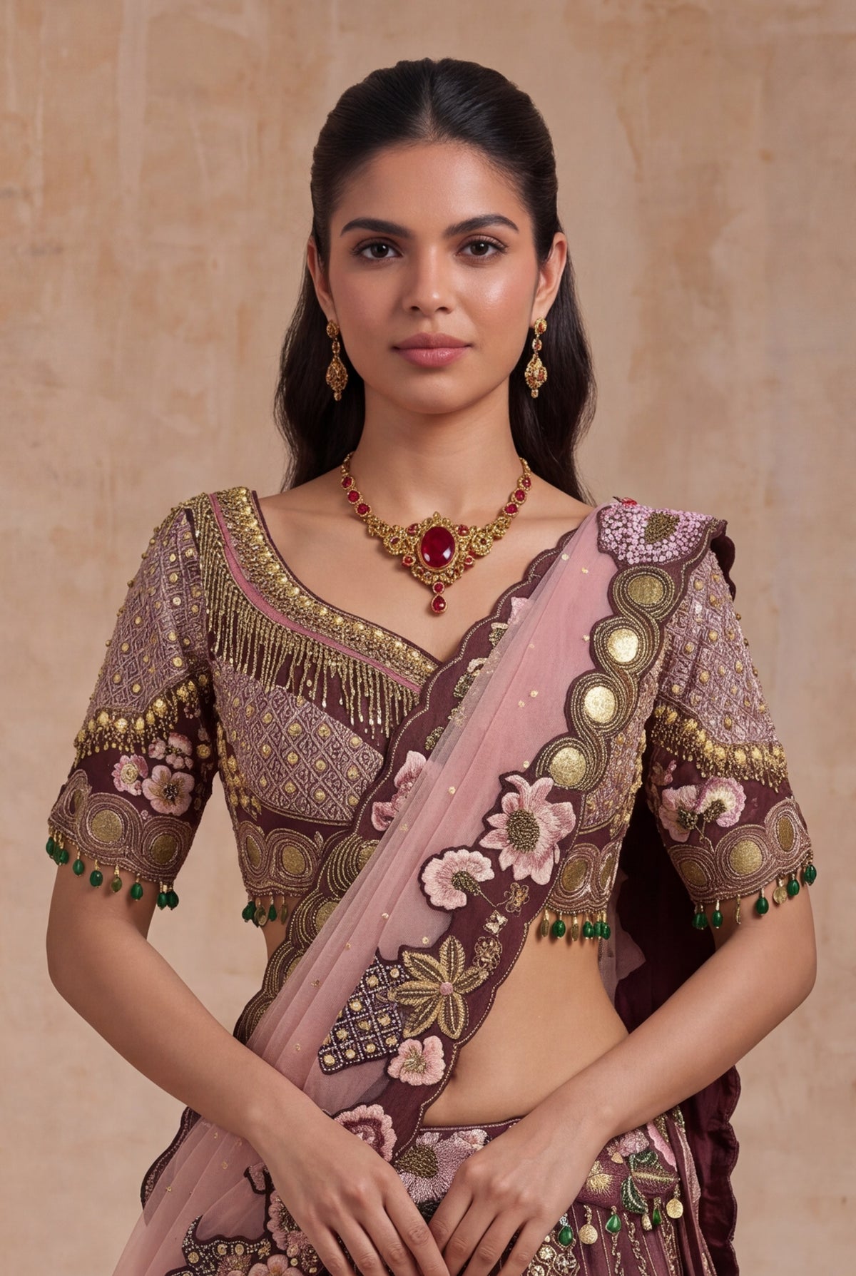 Wine Silk Lehenga - Mokshaa