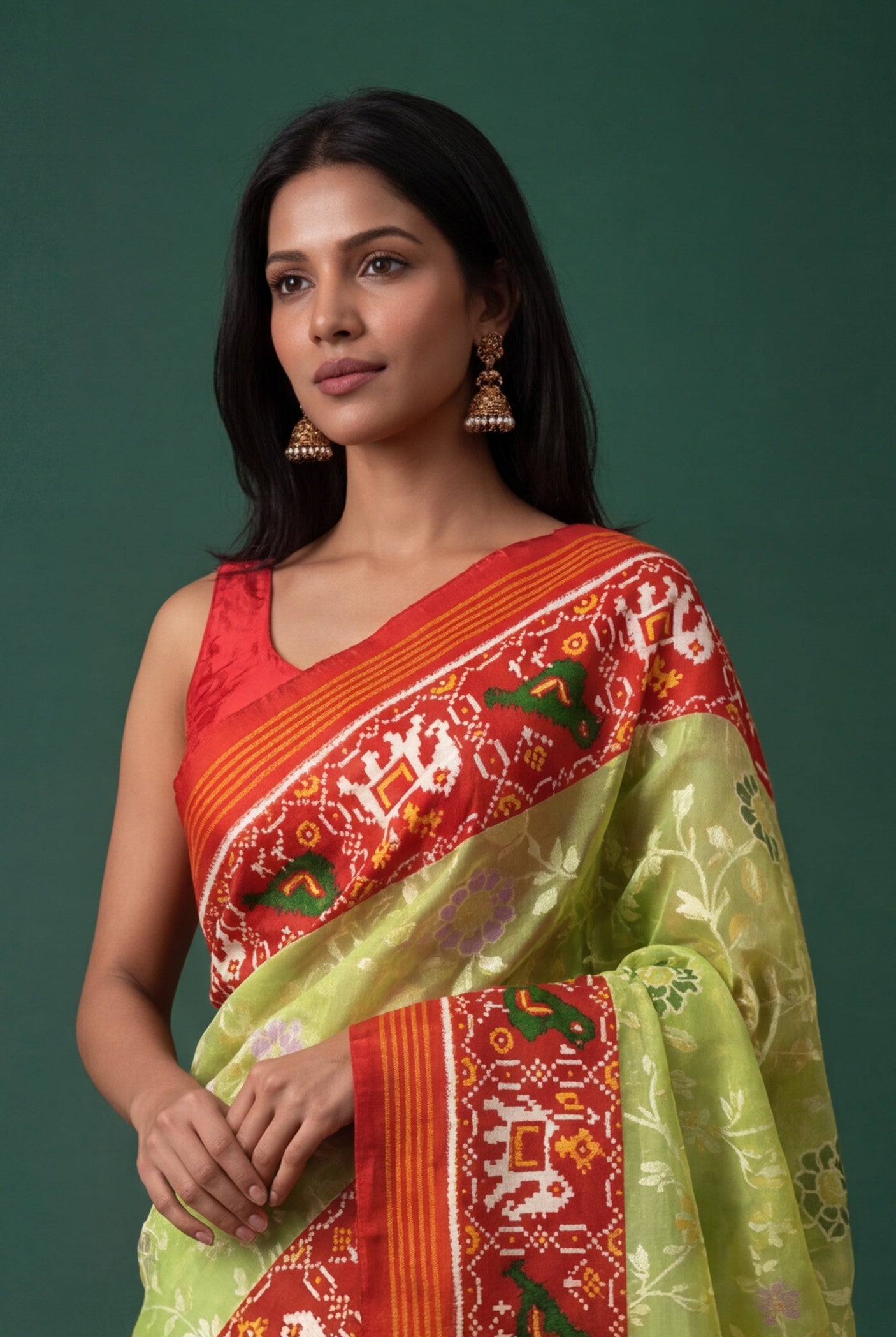 Pastel Green Kora Jamdhani Saree