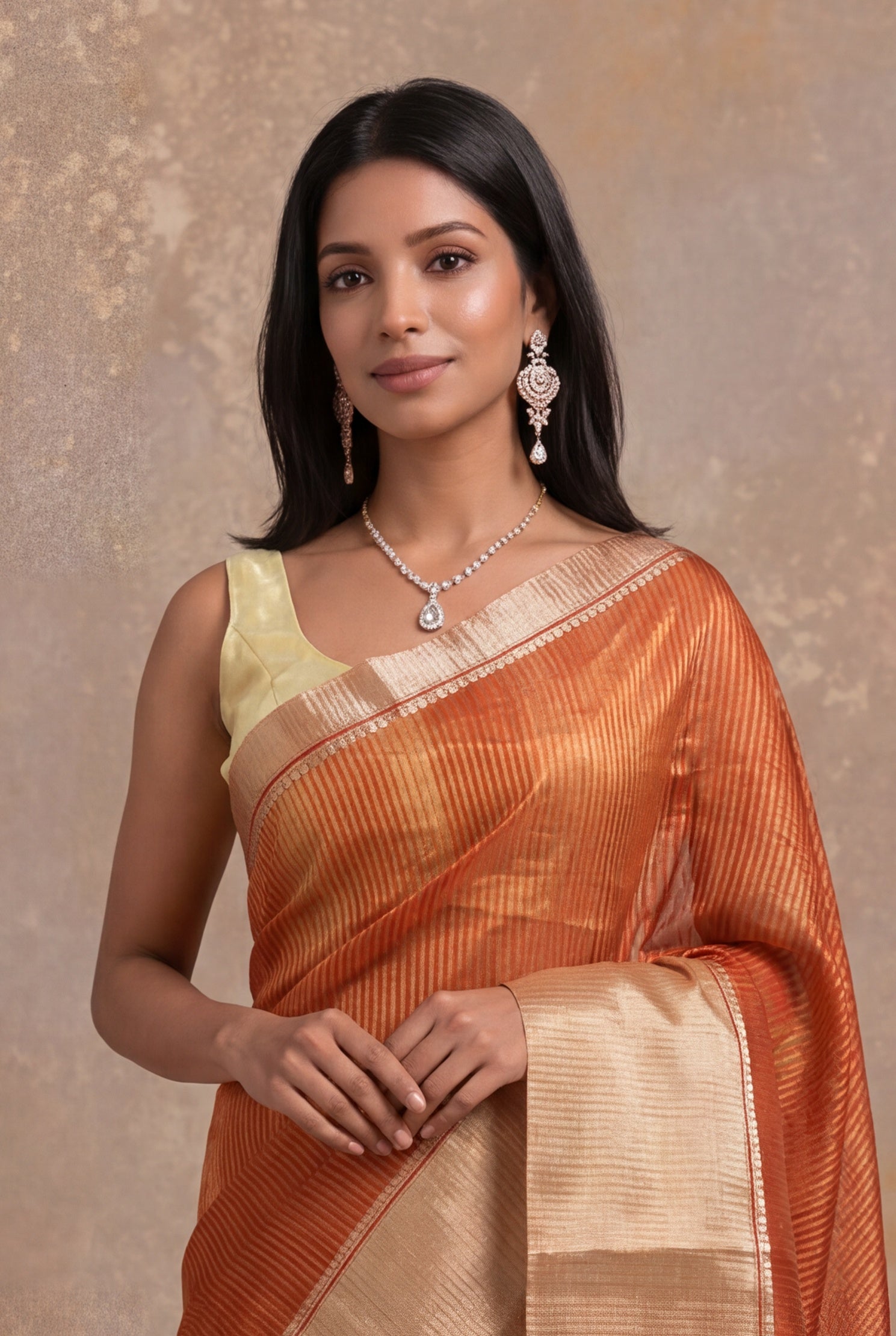 Orange Banarasi Chanderi Silk Saree