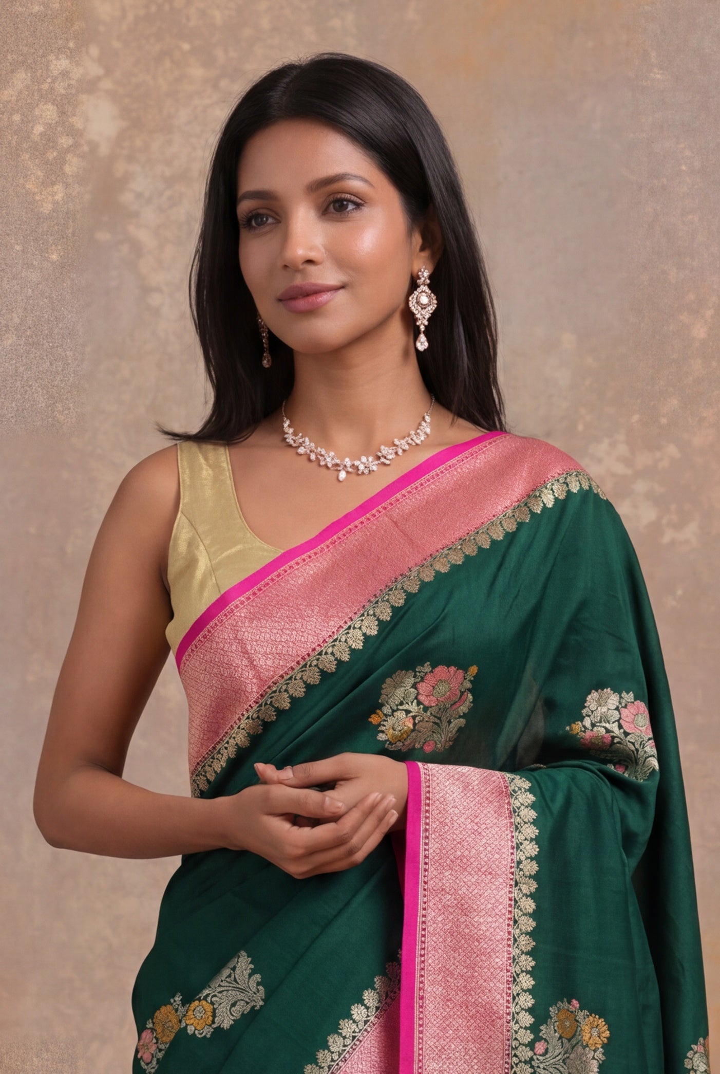 Green Tussar Georgette Saree
