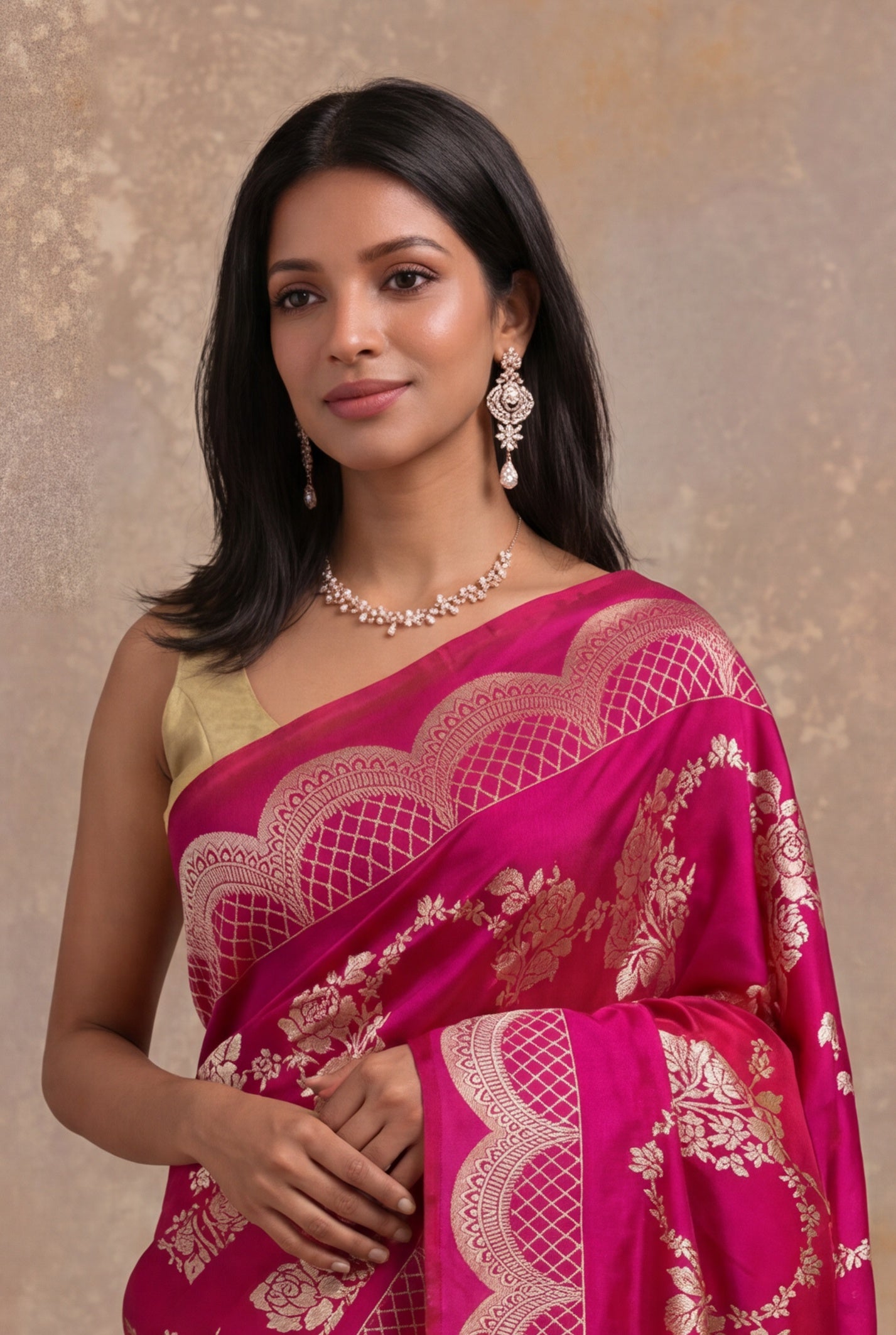 Pink Banarasi Silk Scallop Border Saree