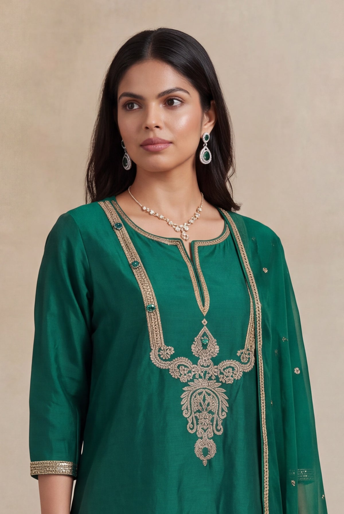 Emerald Green Silk Salwar Set - Mokshaa