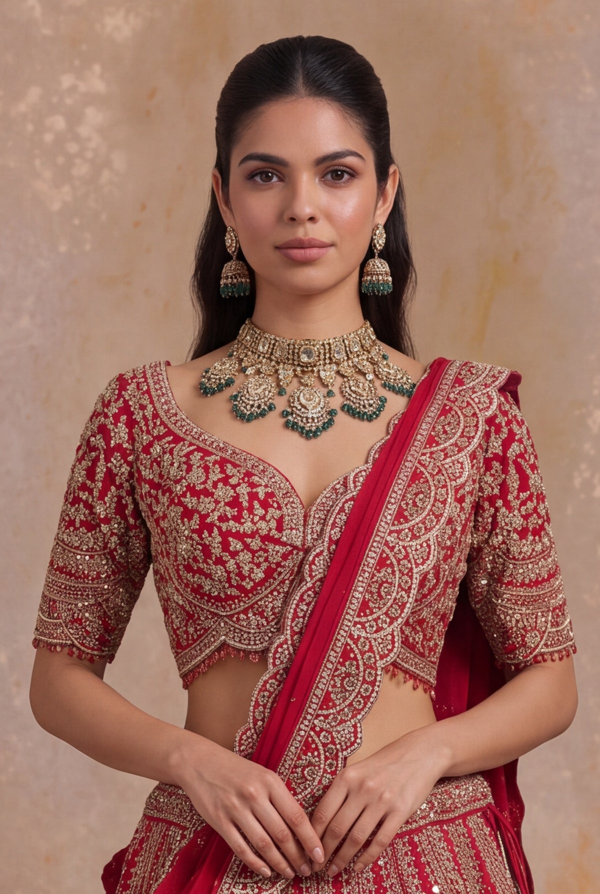 Red Raw Silk Bridal Lehenga - Mokshaa