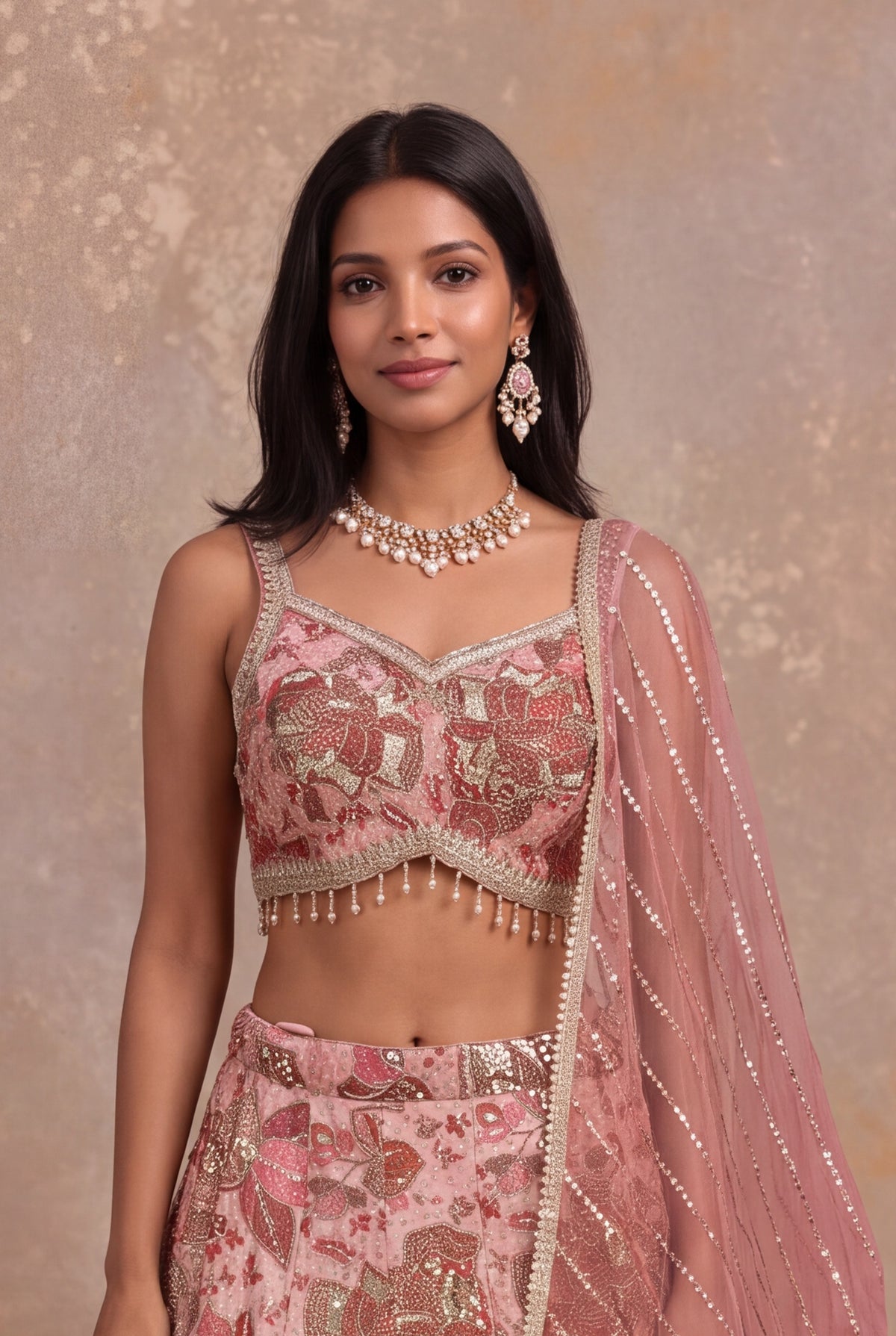 Blush Pink Tissue Lehenga - Mokshaa