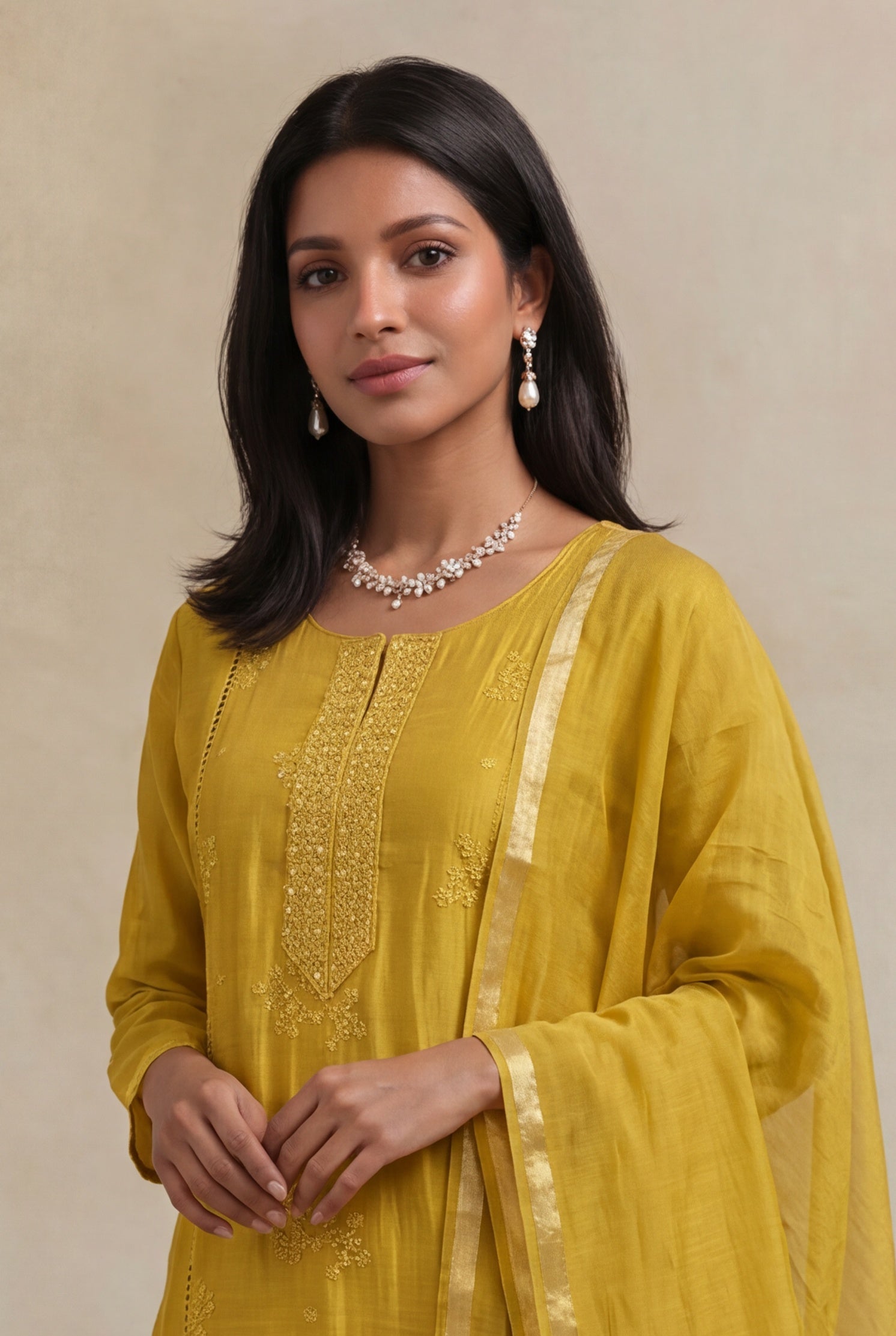 Mustard Yellow Mulmul Cotton Straight Cut Salwar Set