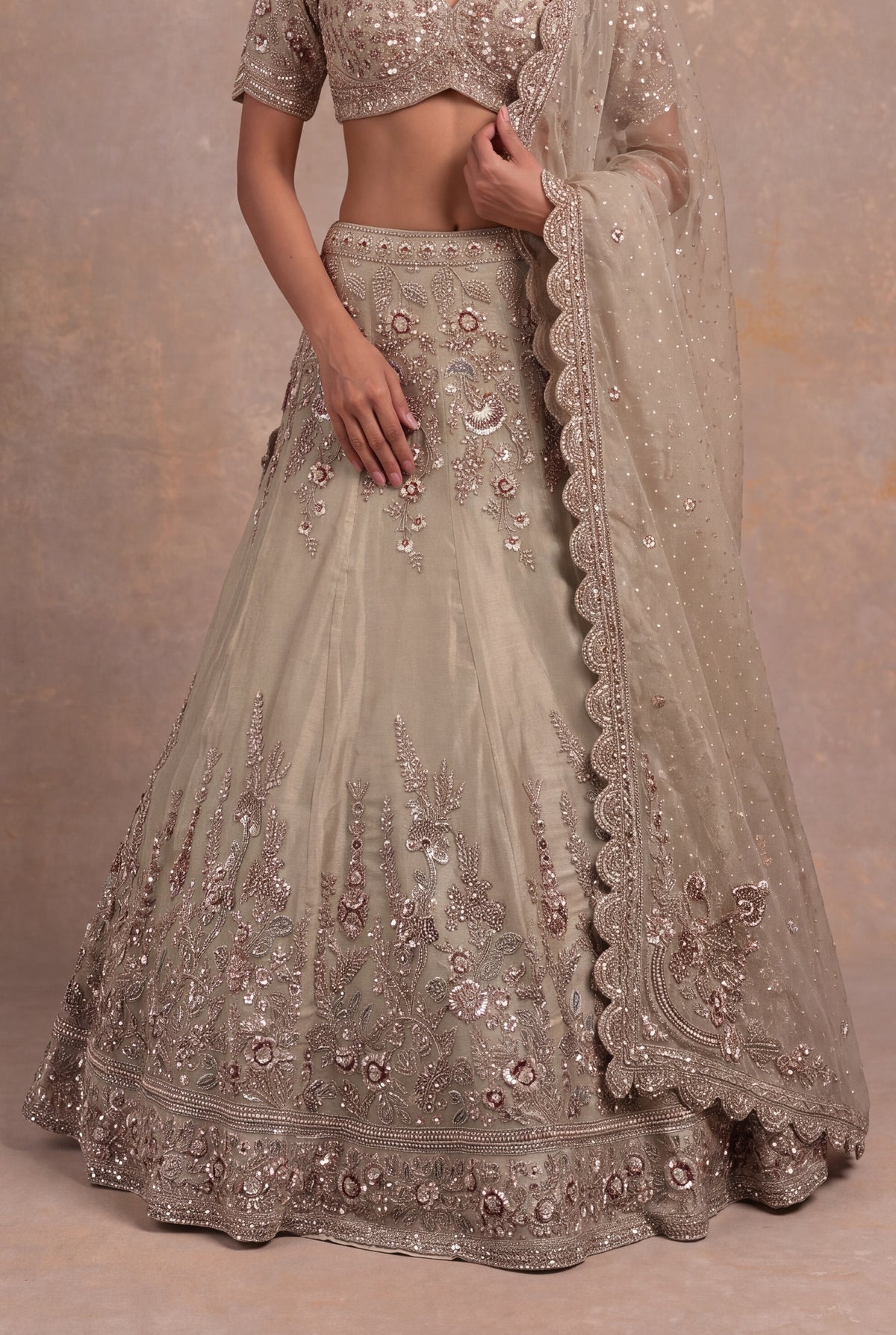 Champagne Shimmer Tissue Lehenga - Mokshaa