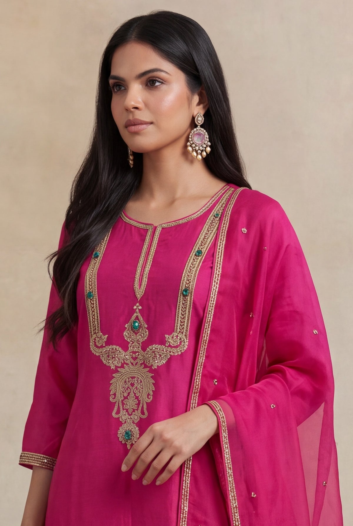Rani Pink Silk Salwar Set - Mokshaa