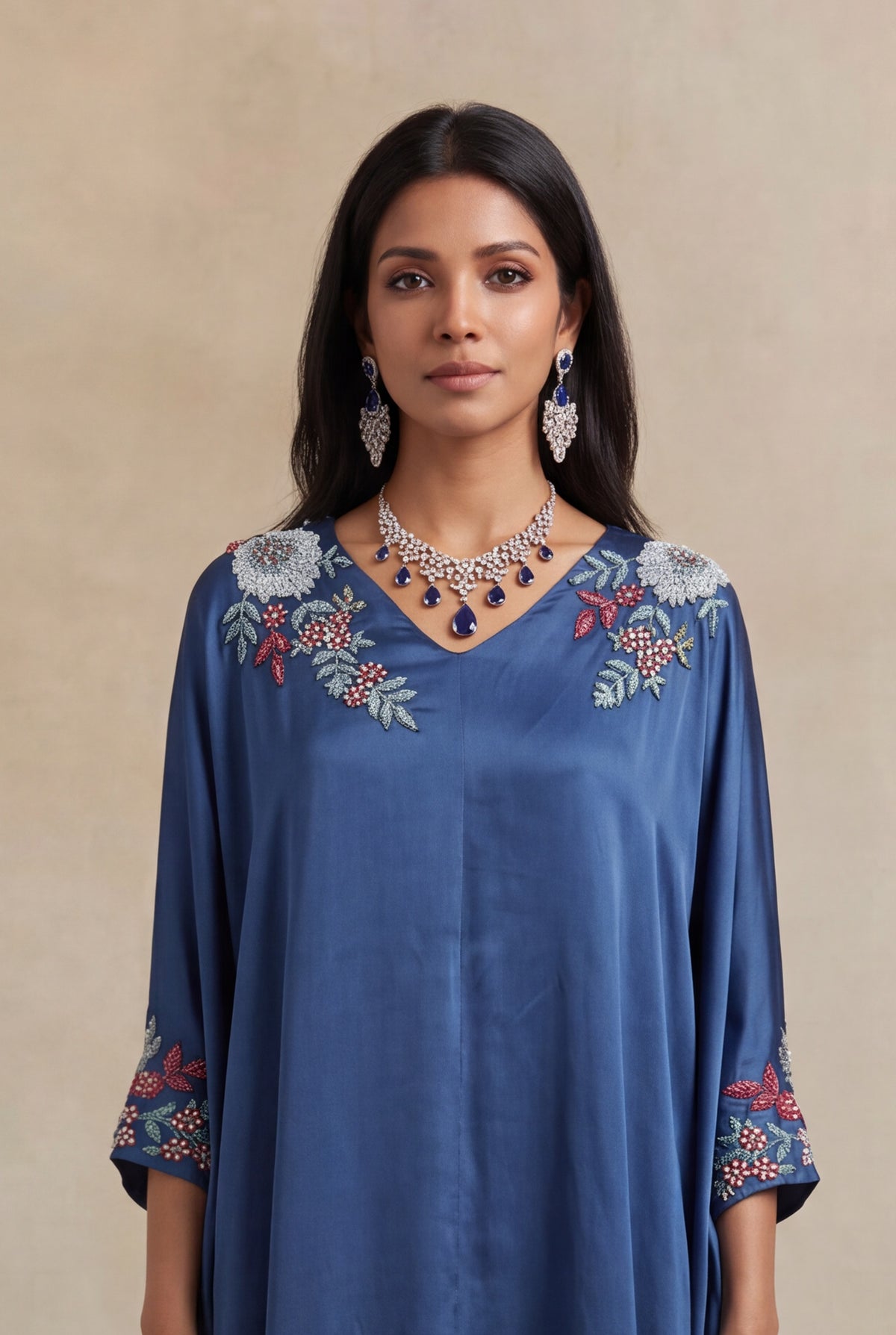 Blue Satin Silk Indo-Western Set - Mokshaa