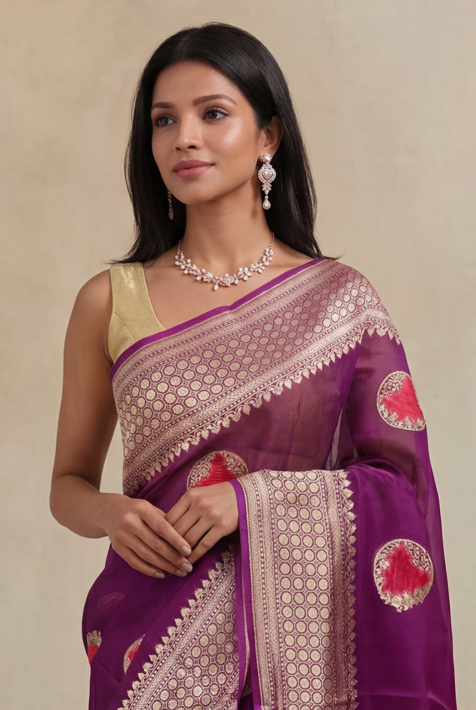 Violet Banarasi Organza Saree