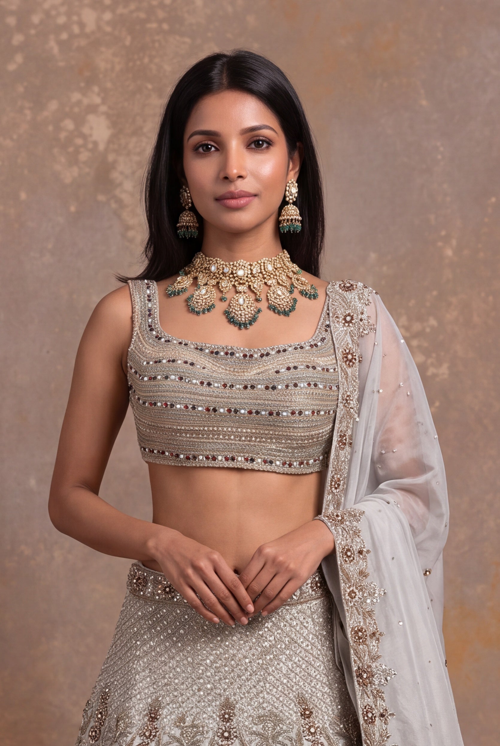 Ivory Tissue Organza Lehenga with Zardozi & Beaded Embroidery
