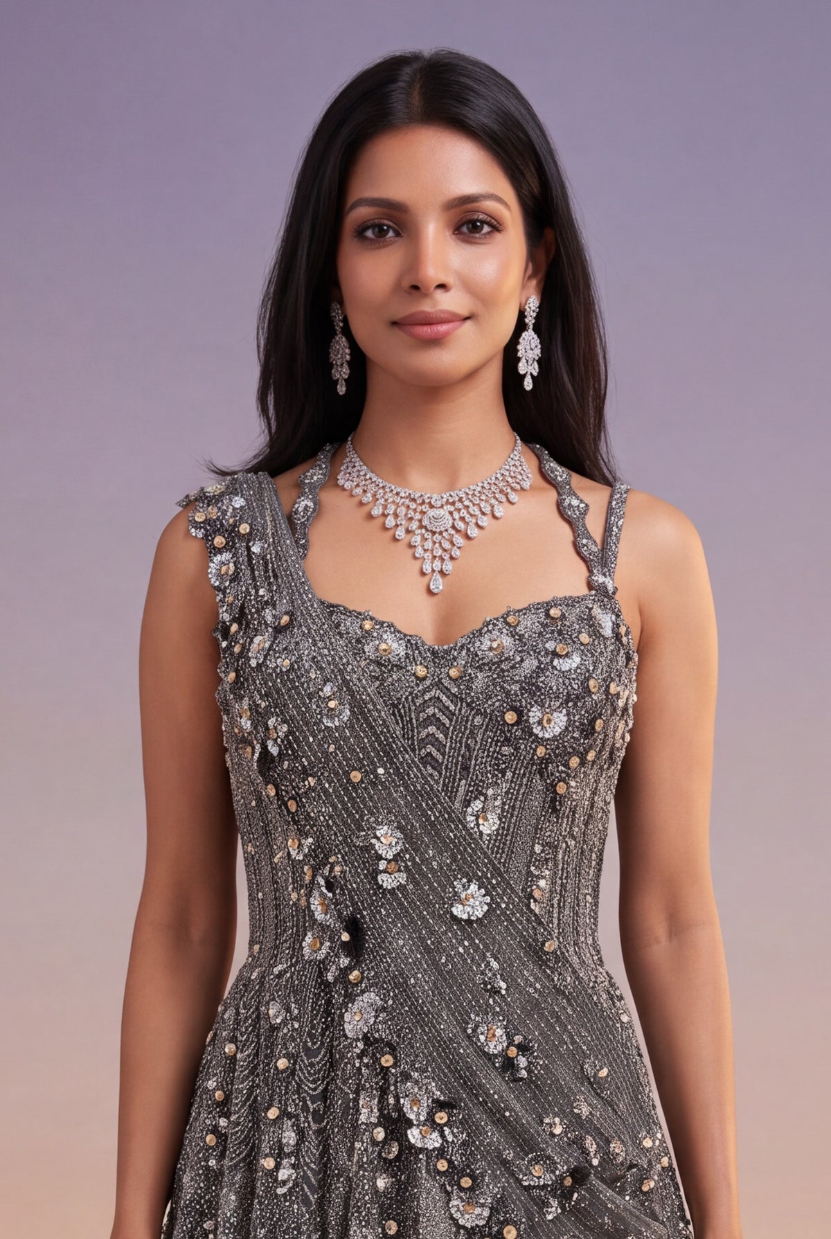Grey Net Gown - Mokshaa