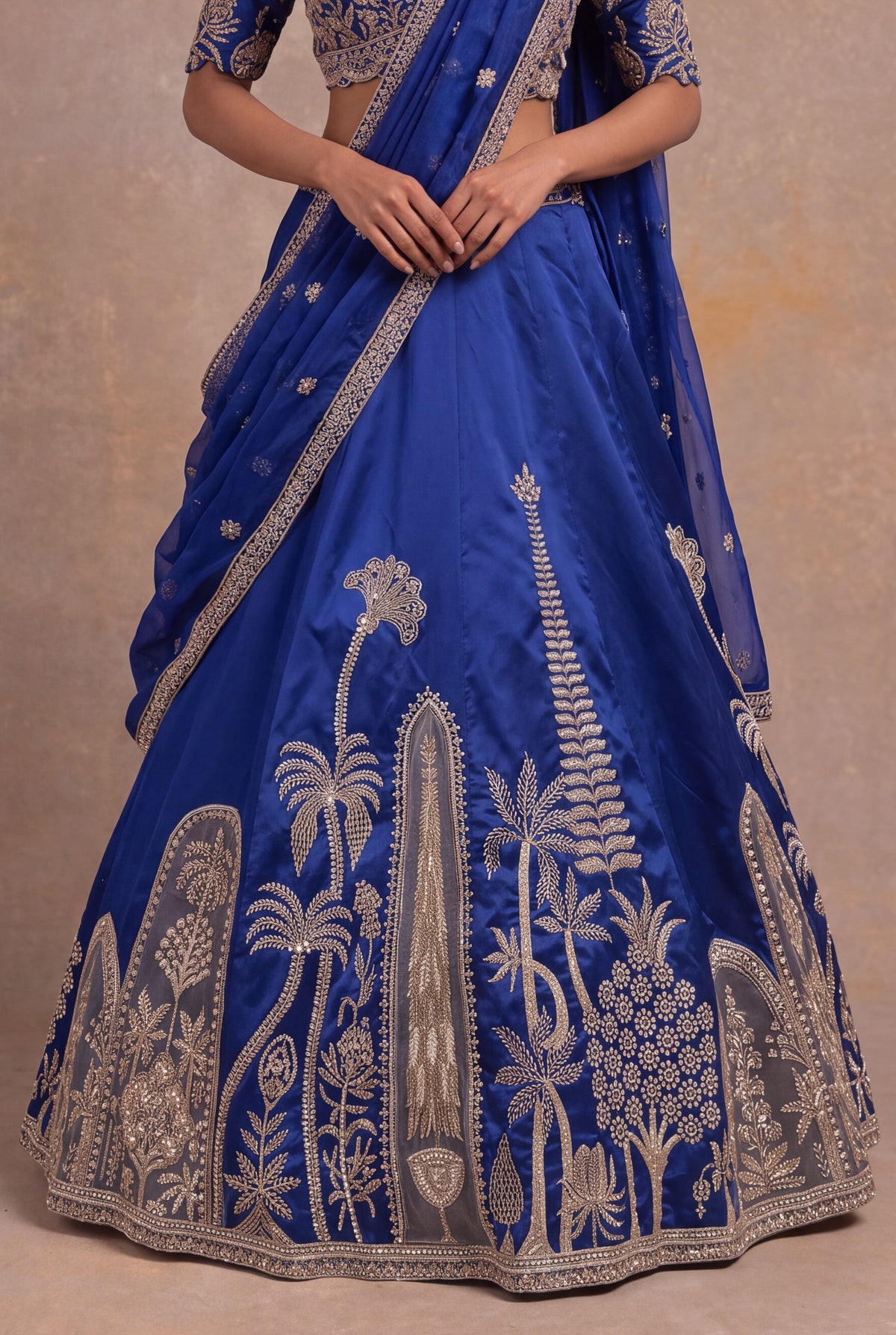 Ink Blue Kanchivaram Silk Lehenga - Mokshaa