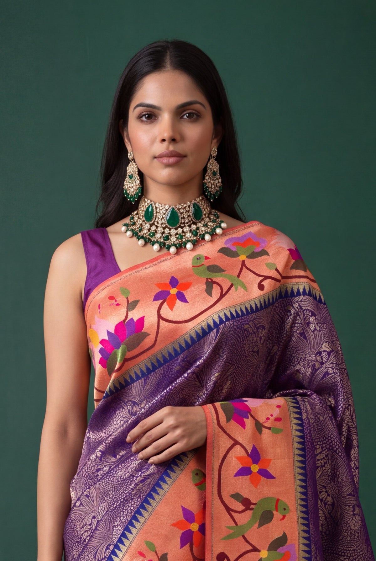Purple Banarasi Silk Fusion Saree - Mokshaa