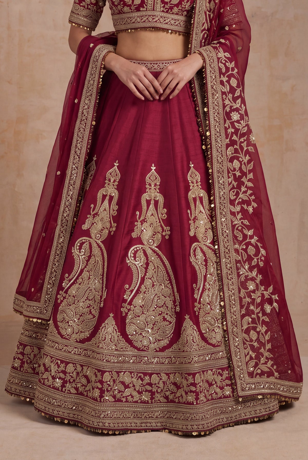 Maroon Raw Silk Lehenga - Mokshaa