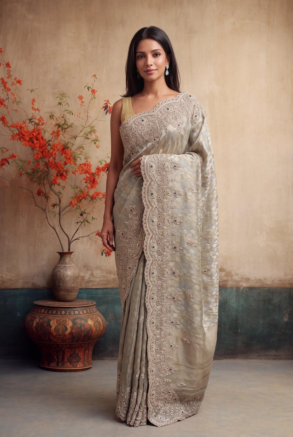 Pista Green Zari Weave Fancy Saree - Mokshaa