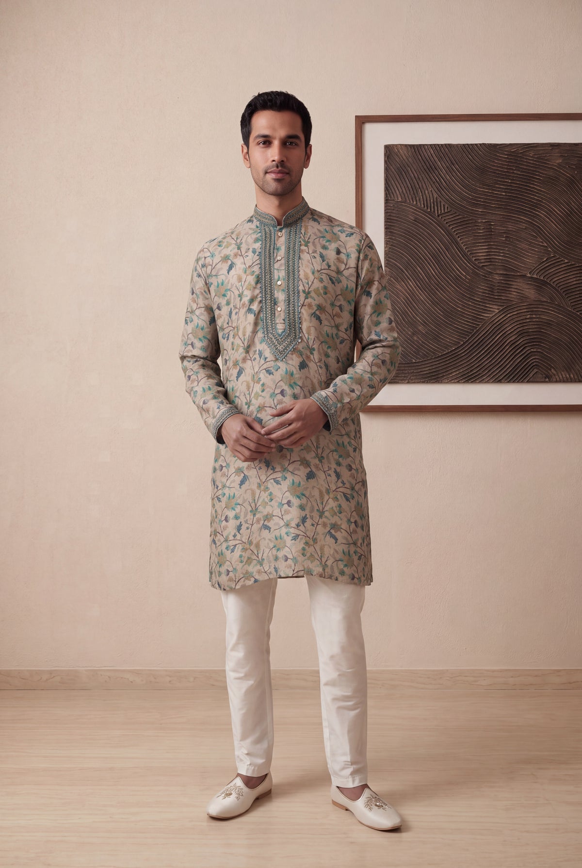 Multicolour Kalamkari Printed Silk Kurta Pant Set - Mokshaa
