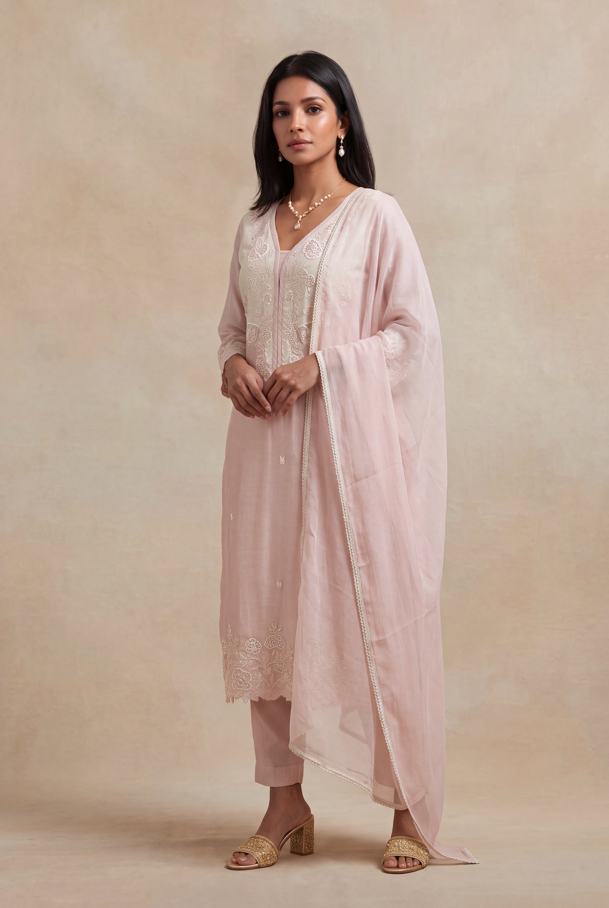 Blush Pink Mul Cotton Straight-Cut Salwar Set - Mokshaa
