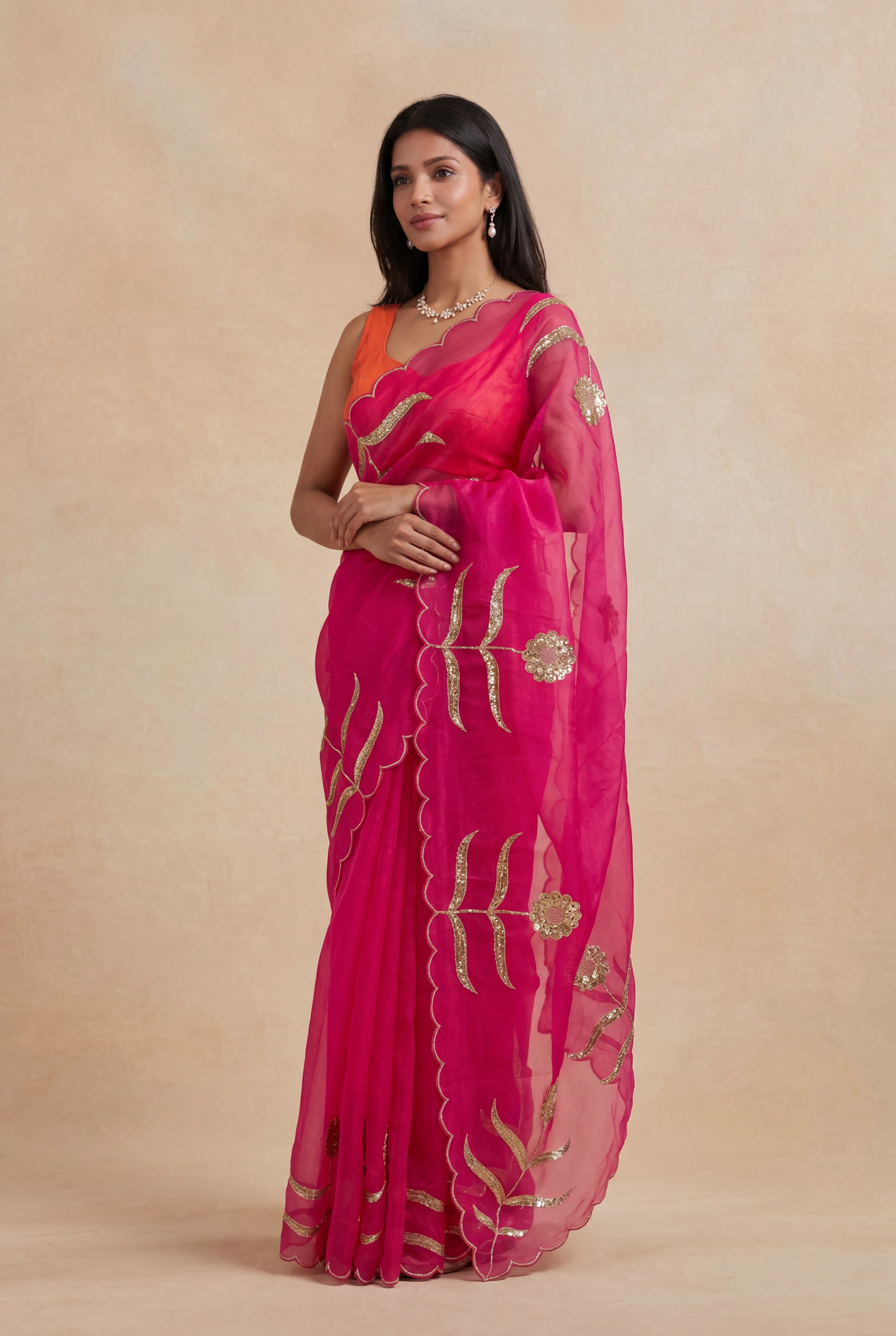 Rani Pink Organza Saree