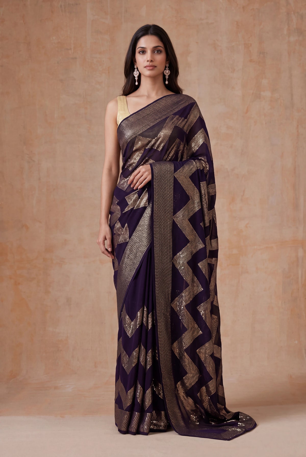 Dark Brown Georgette Saree - Mokshaa