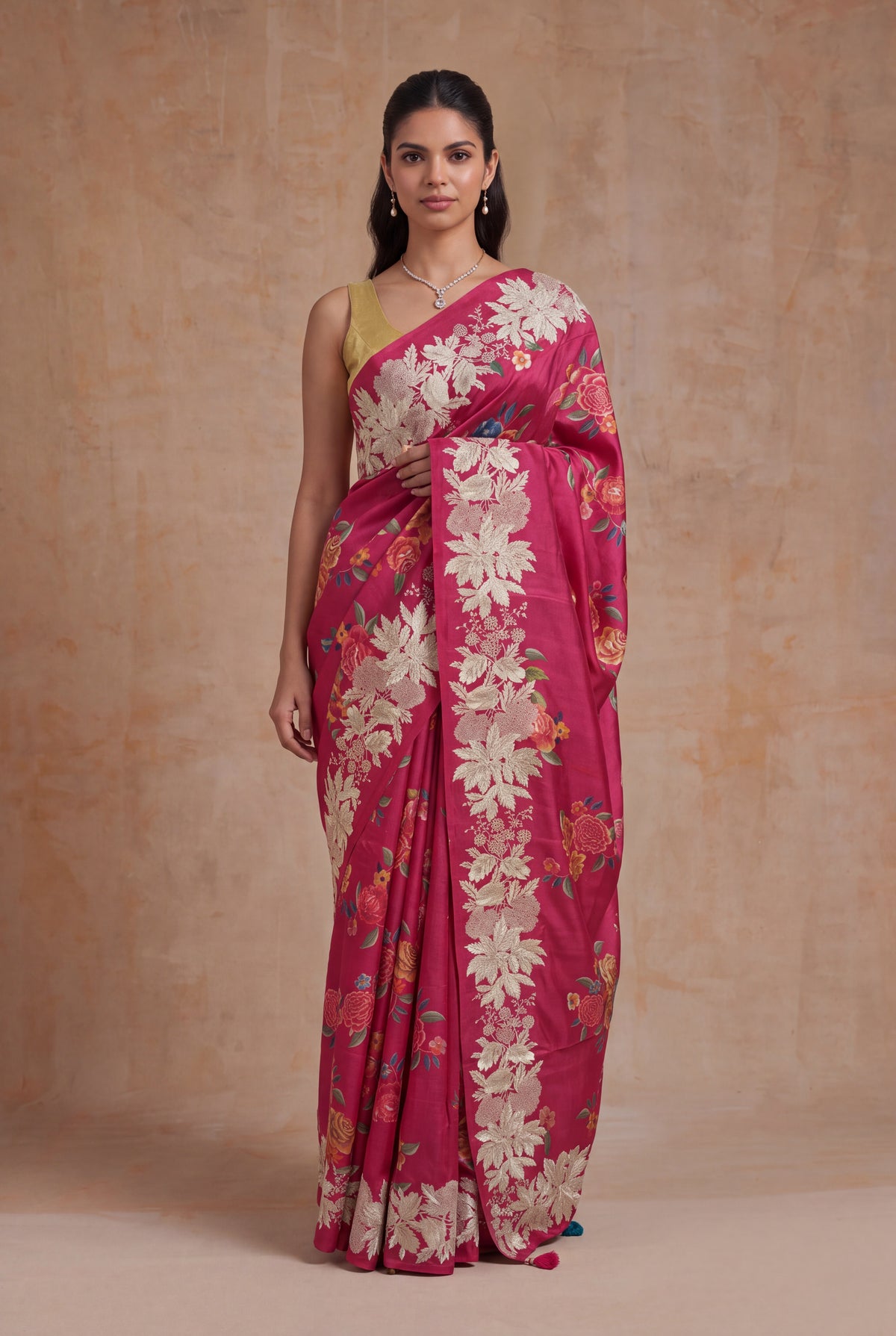 Rani Pink Tussar Silk Saree - Mokshaa