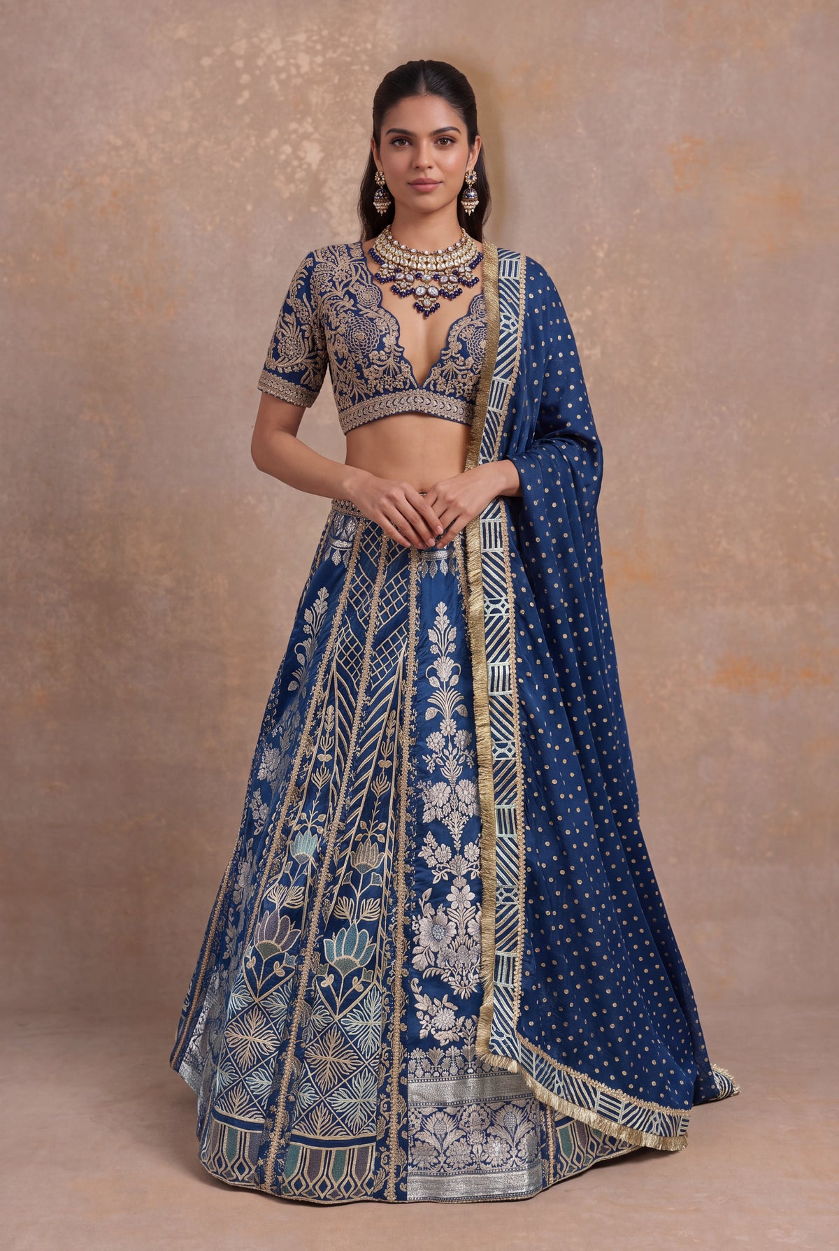 Royal Blue Banarasi Lehenga - Mokshaa