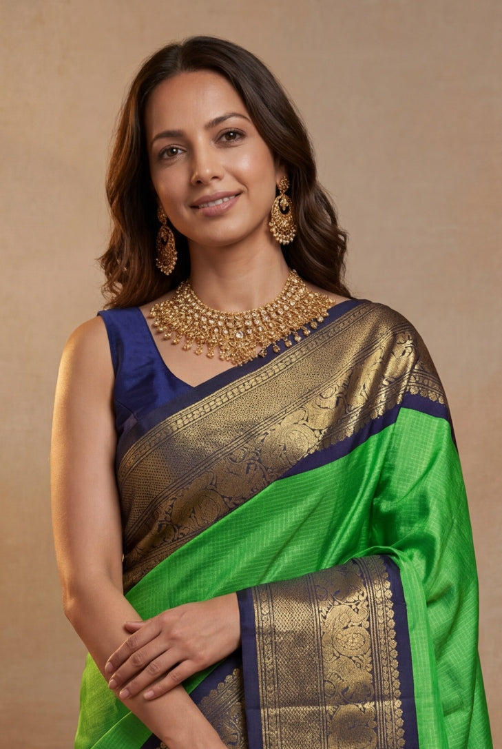 Parrot Green Kanchivaram Silk Saree