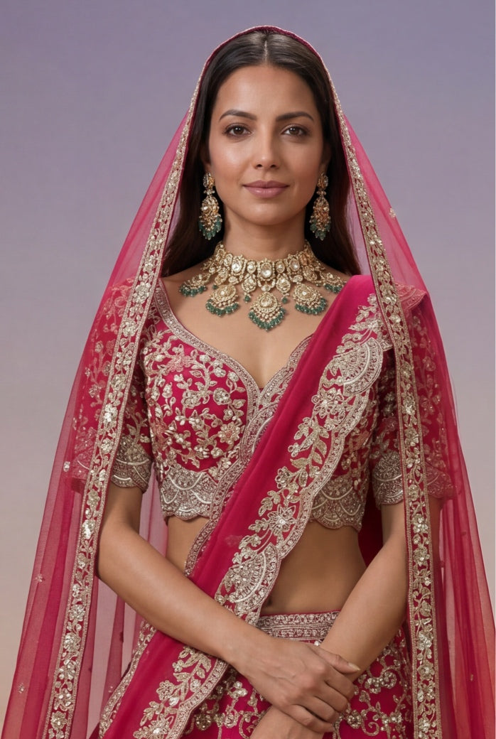 Pink Raw Silk Bridal Lehenga