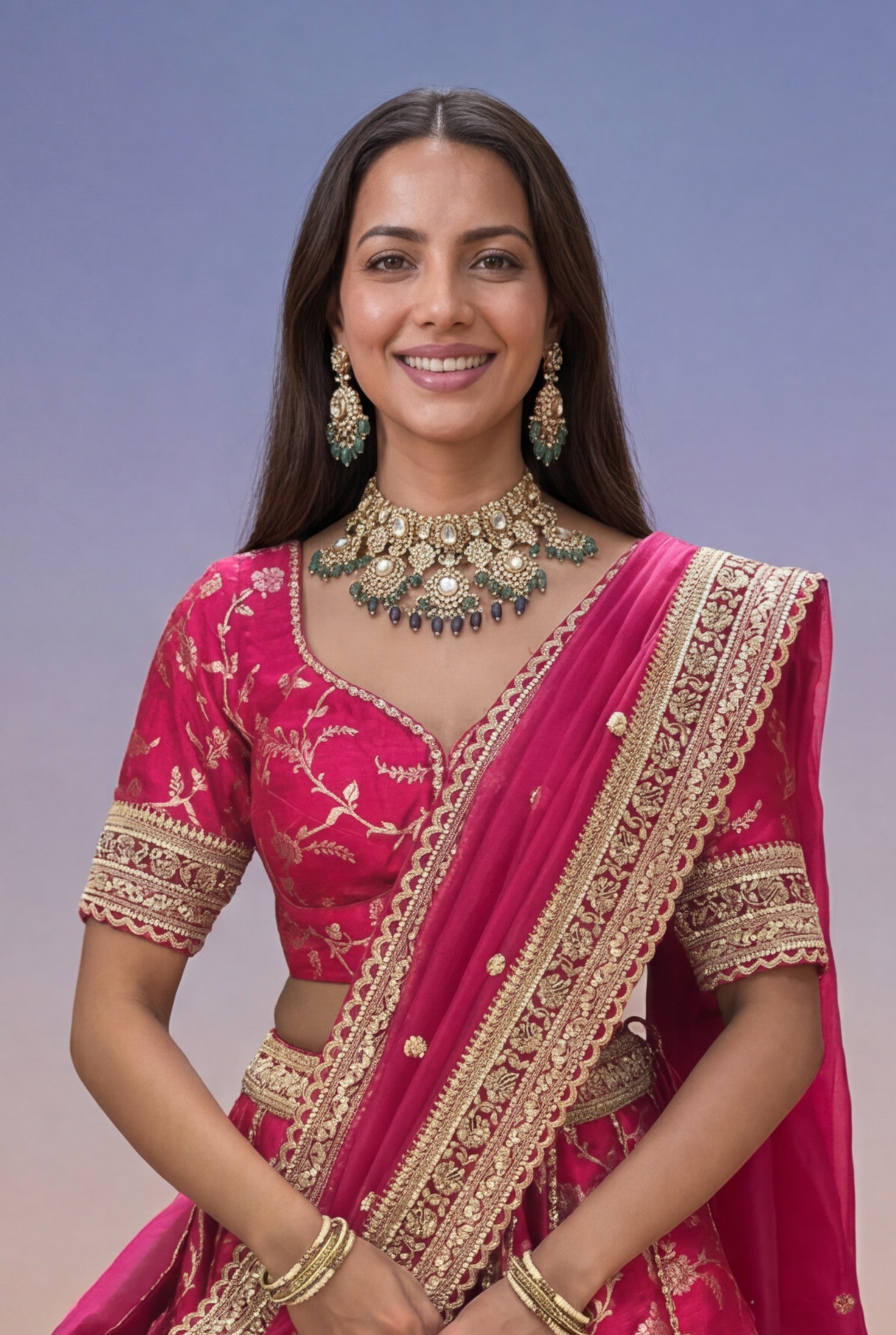 Pink Banarasi Raw Silk Lehenga