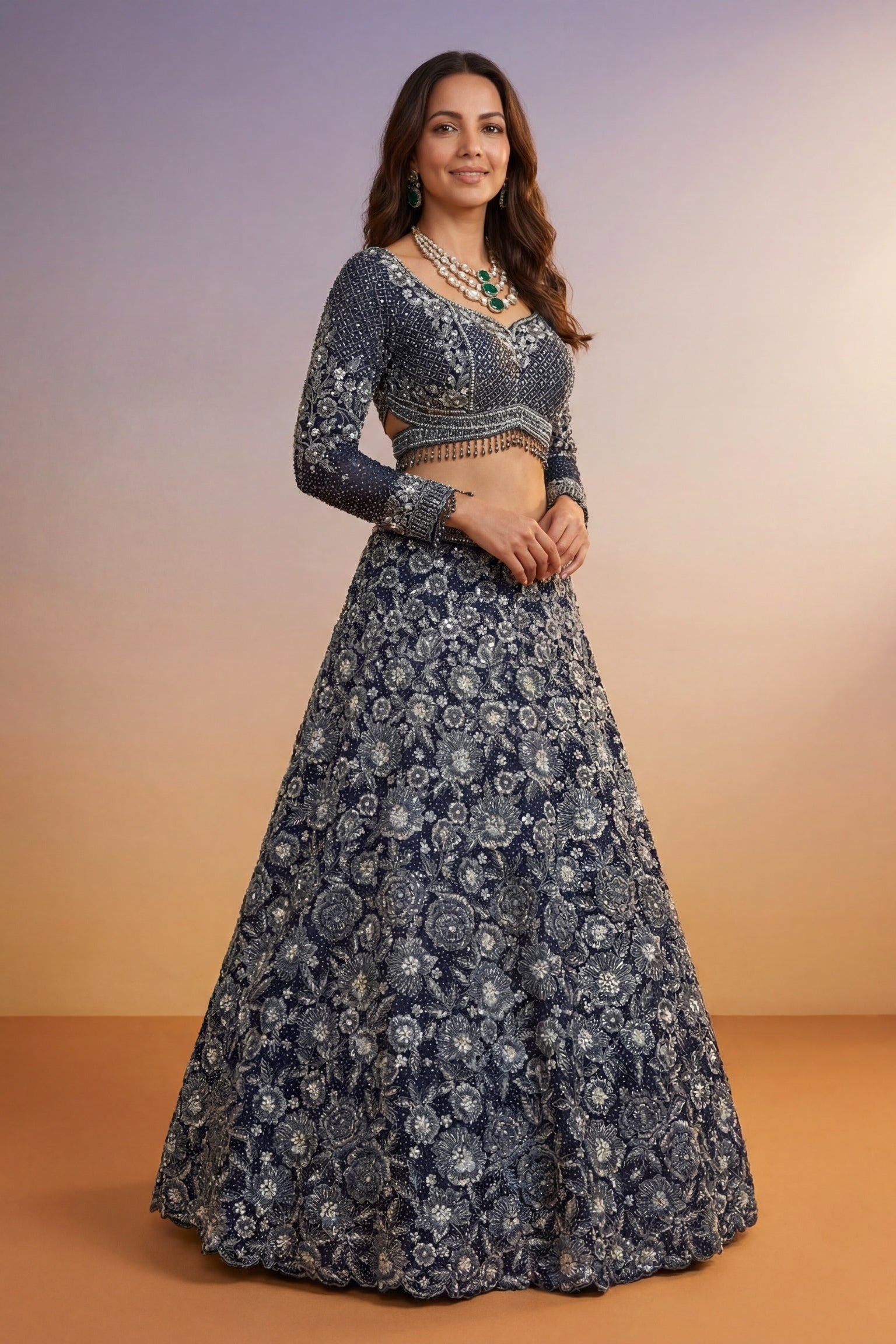 Navy Blue Net Lehenga