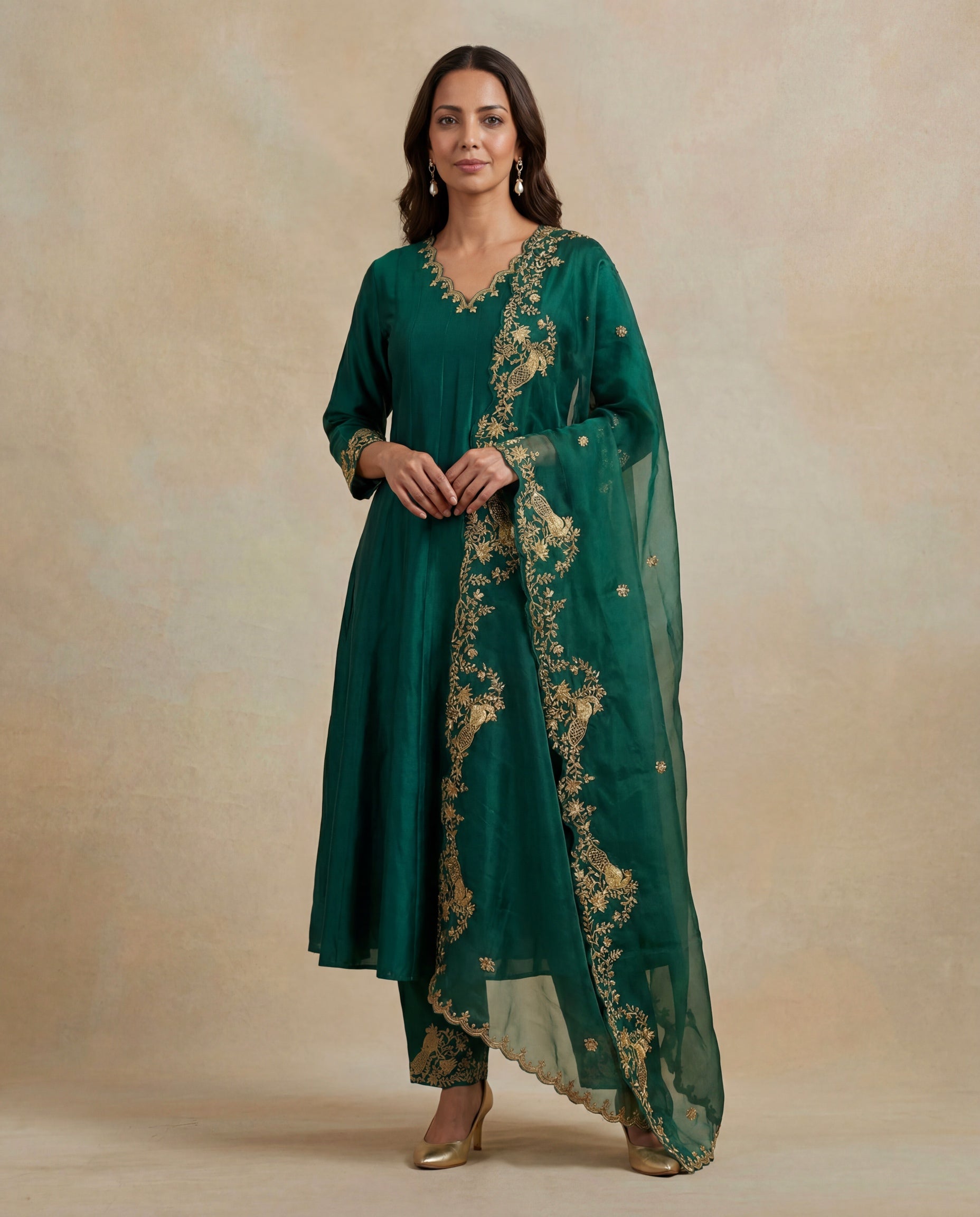 Emerald Green Silk Anarkali Salwar Set