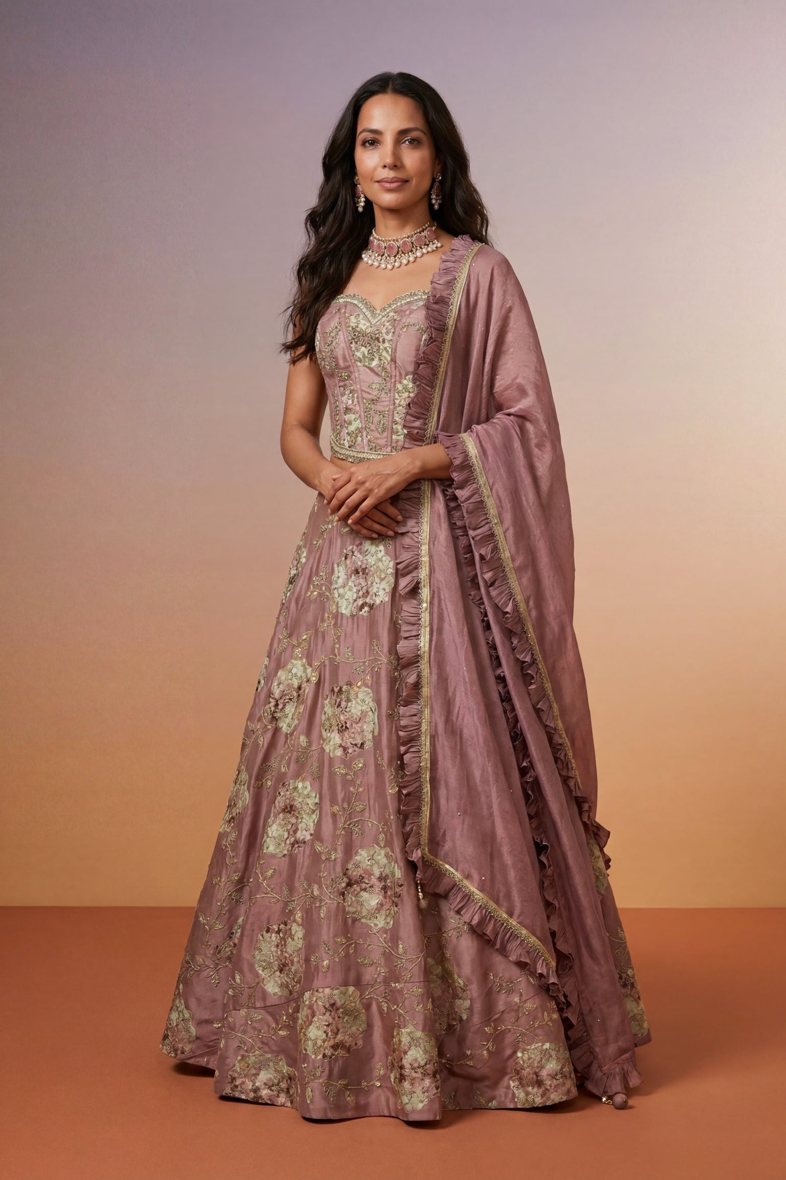 Dusty Rose Tissue Silk Lehenga Co-ord Set
