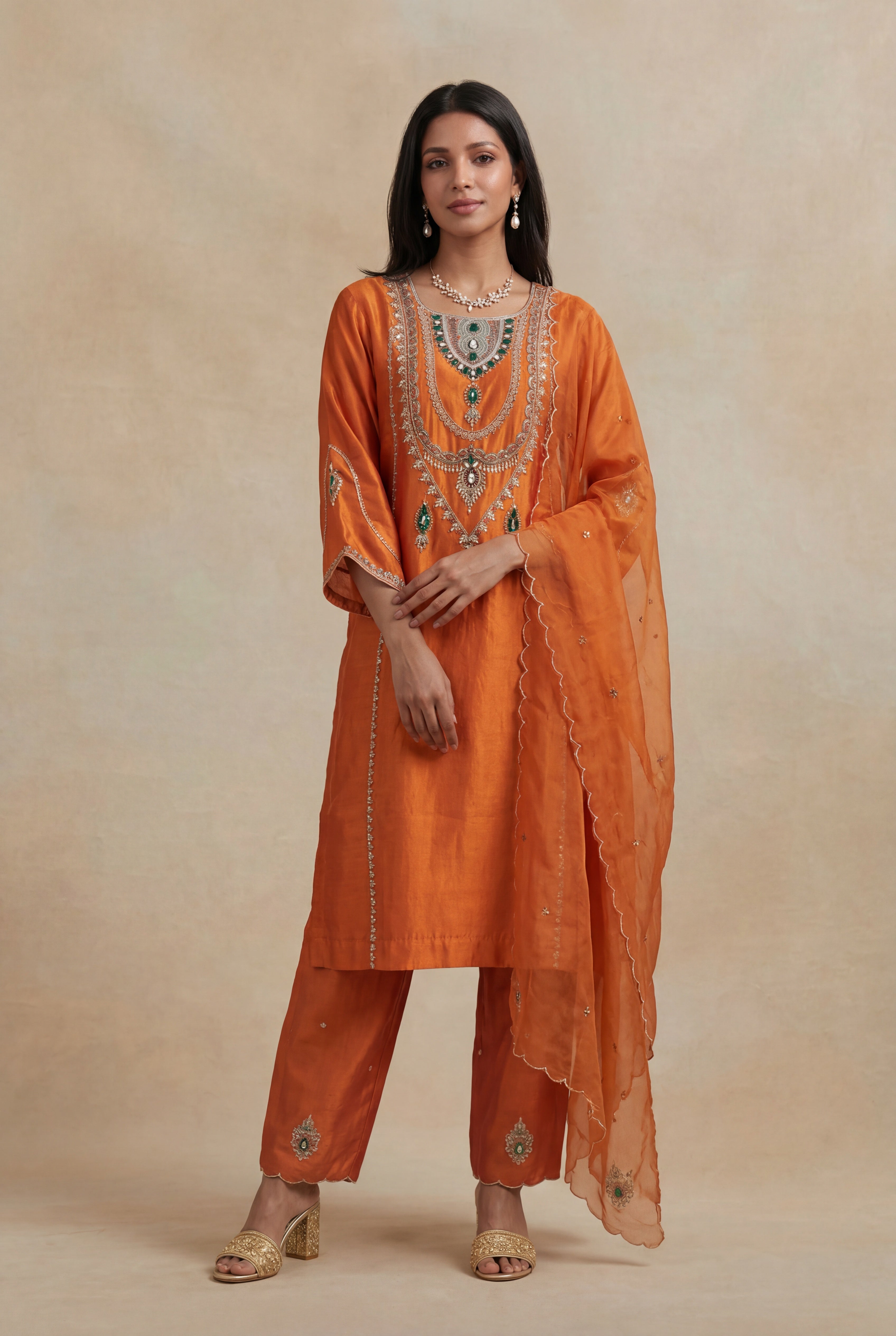 Orange Silk Salwar Set