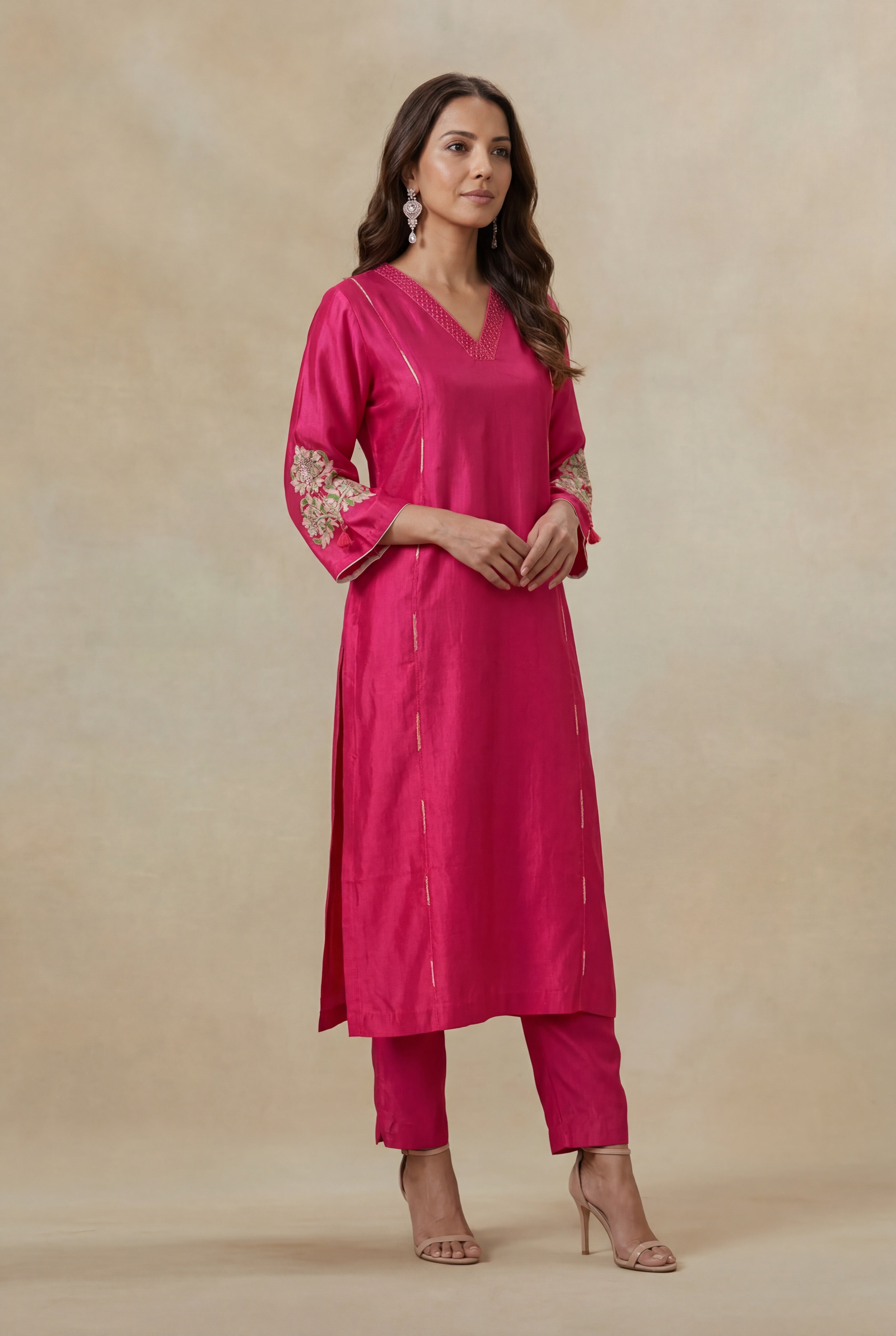 Hot Pink Satin Silk Kurta Set