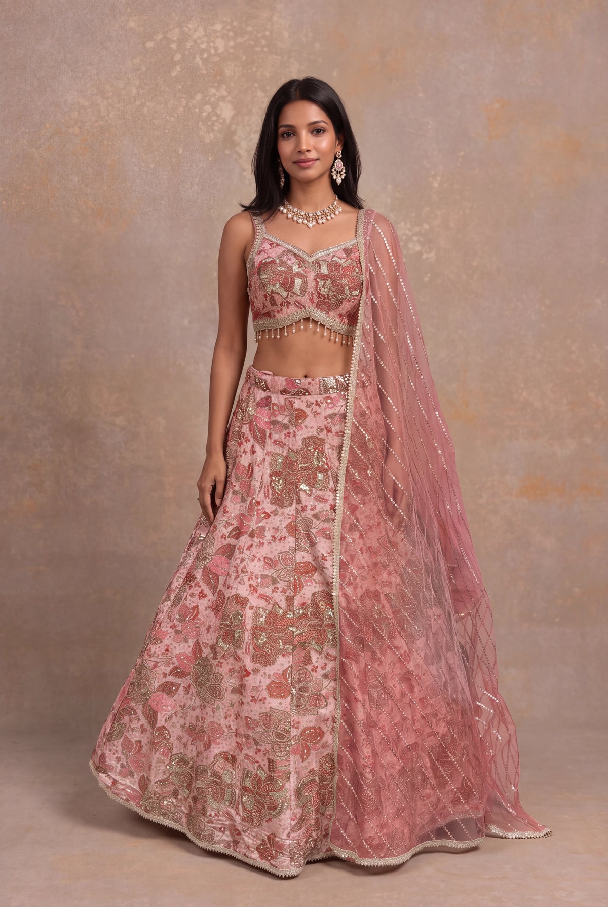 Blush Pink Tissue Lehenga - Mokshaa
