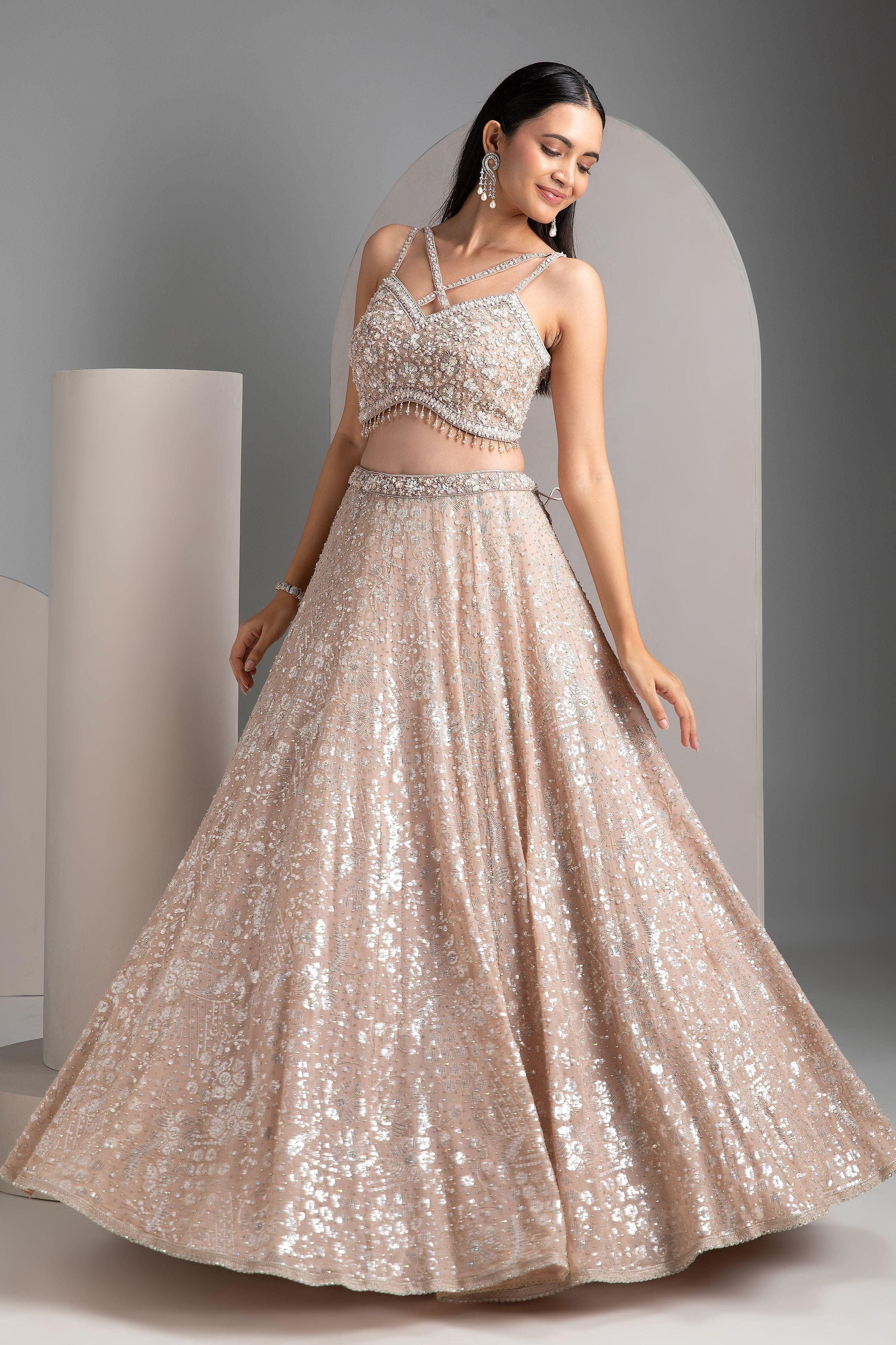 Pale Rose Lehenga With Detachable Cape - Mokshaa