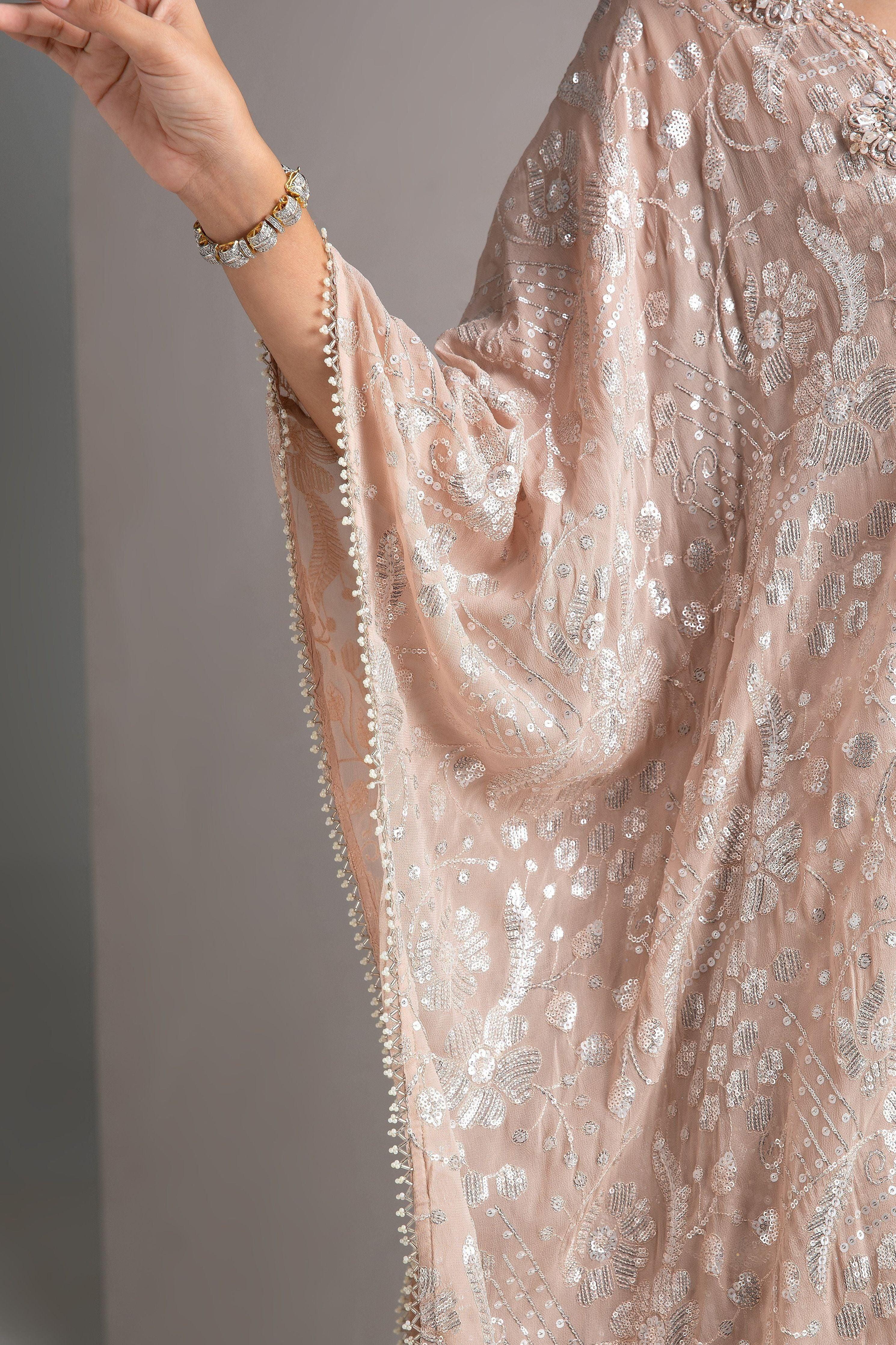 Pale Rose Lehenga With Detachable Cape - Mokshaa
